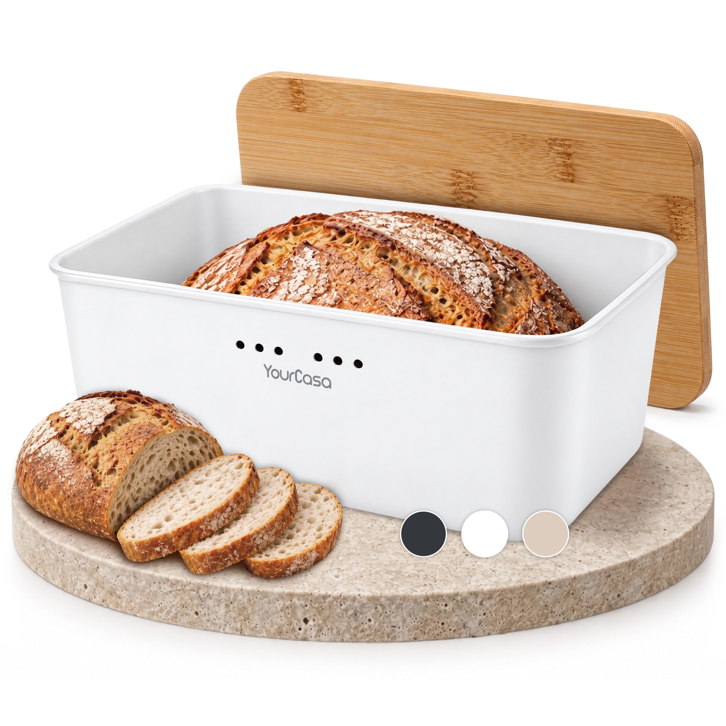 YourCasa Brotkasten YourCasa Ecobox Brotkasten mit Bambusdeckel als Schneidebrett Brotbox, Bambus Deckel