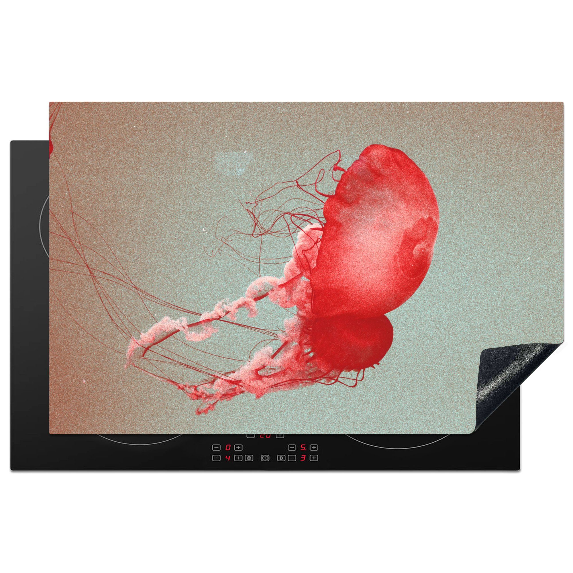 MuchoWow Herdblende-/Abdeckplatte Zwei rote Quallen im Wasser, Vinyl, (1 tlg), 81x52 cm, Induktionskochfeld Schutz für die küche, Ceranfeldabdeckung