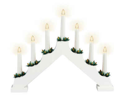 Spetebo LED Schwibbogen Holz Schwibbogen 39 cm mit 7 LED Kerzen - weiß (1-tlg), Weihnachtsdeko mit Beleuchtung und Timer Funktion