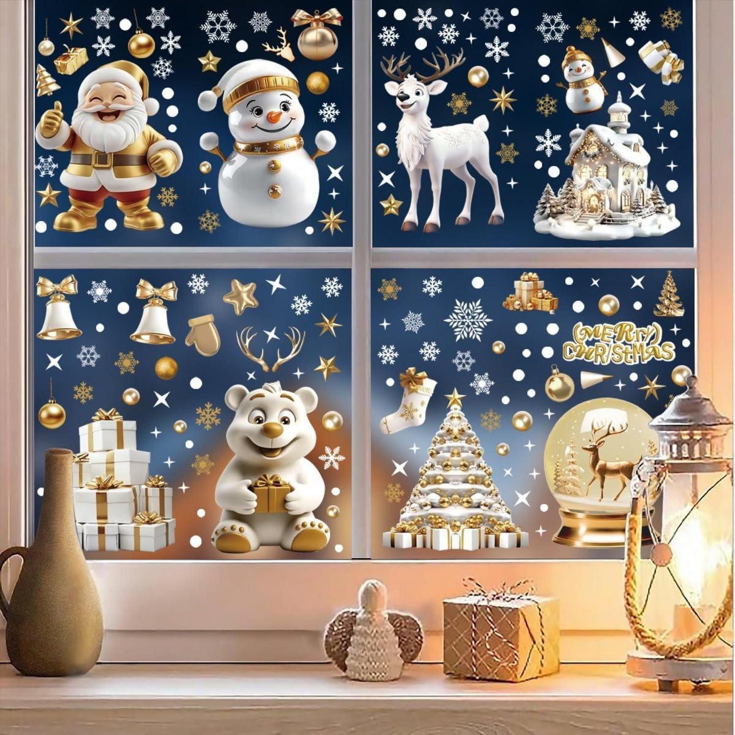 LuxusKollektion Fensterbild Fenstersticker Weihnachten 9 Bl. 3D weiß/gold