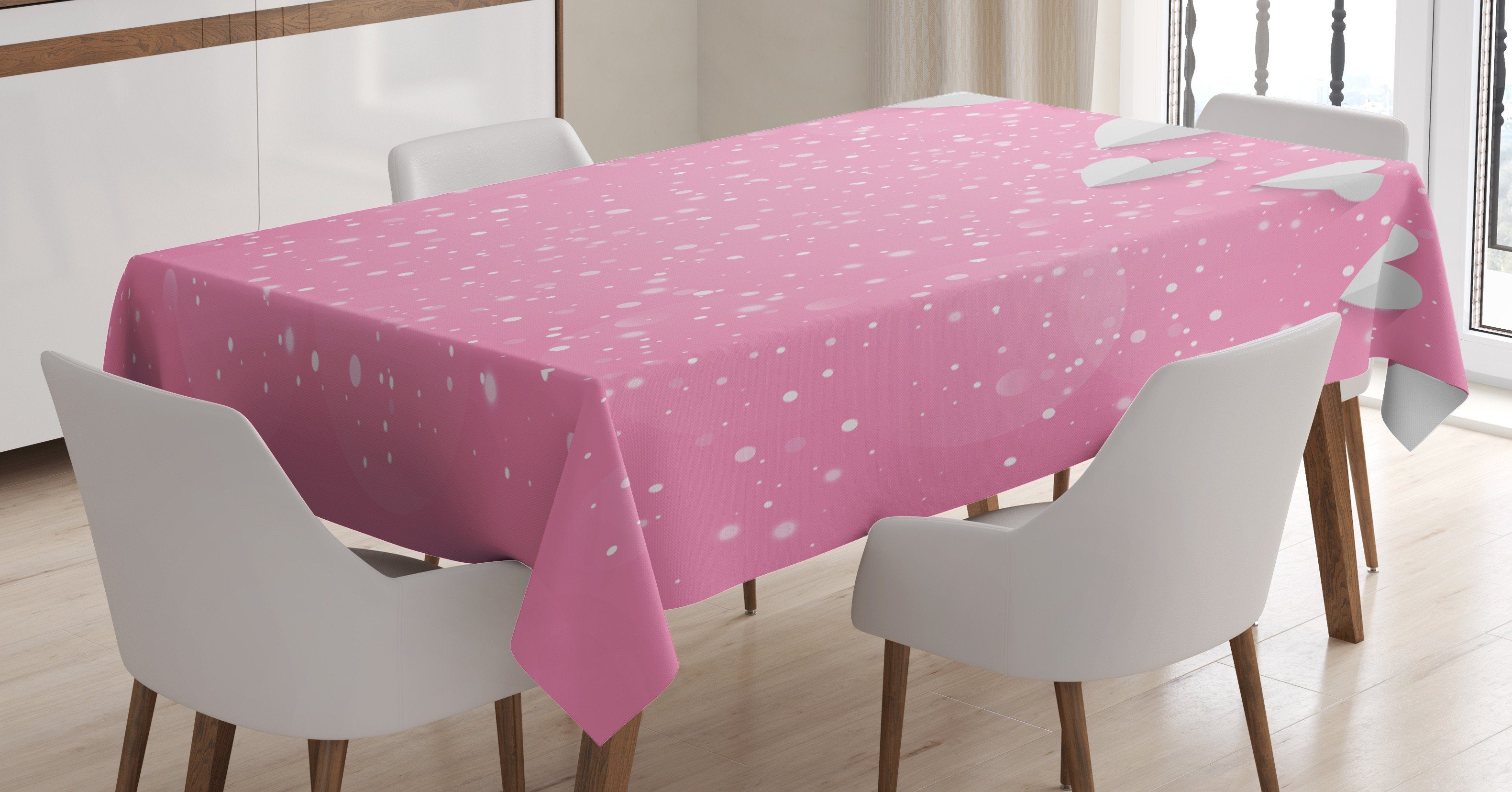 Abakuhaus Tischdecke Farbfest Waschbar Für den Außen Bereich geeignet Klare Farben, Pink und Weiß 3D-Herz-Flügel