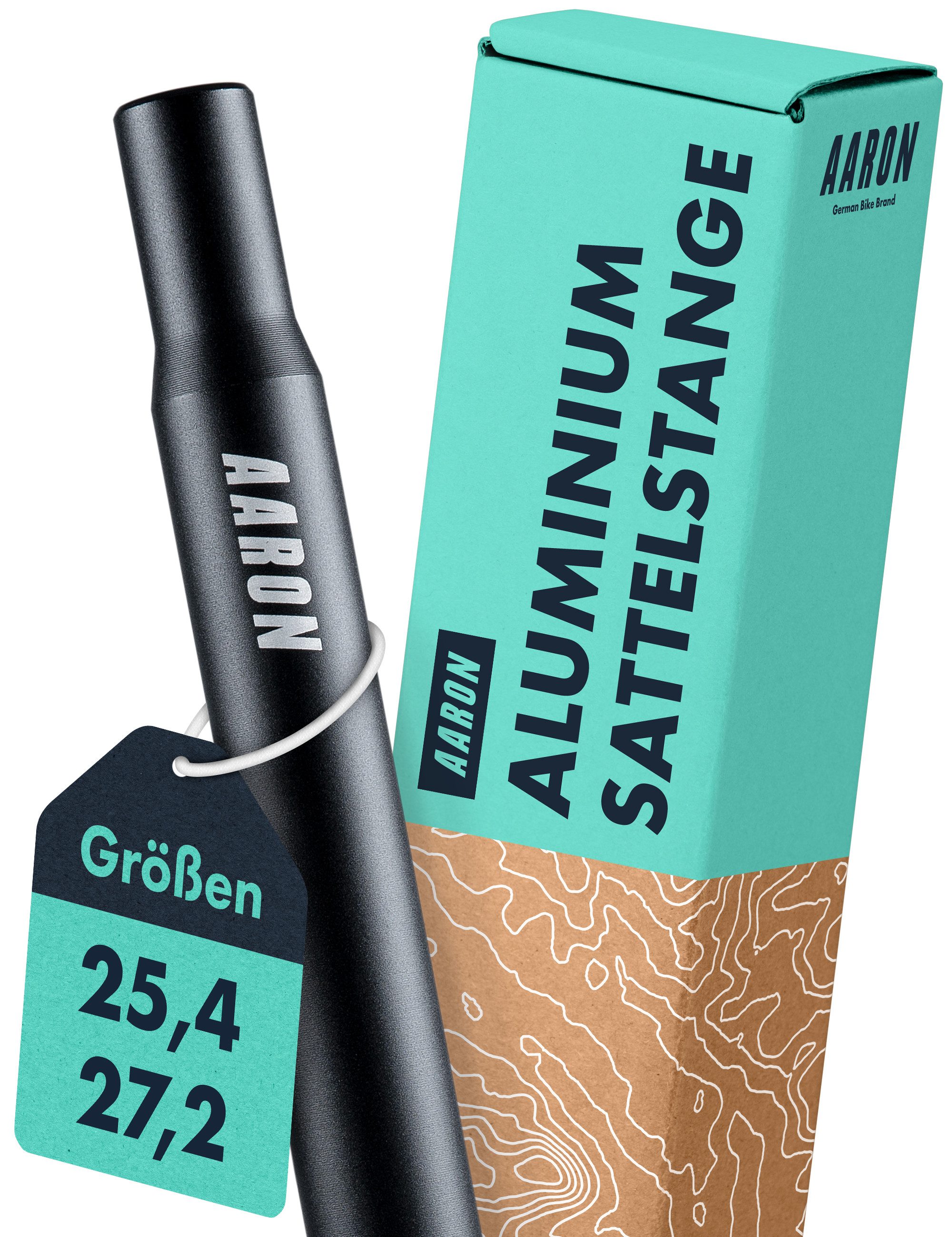 AARON Sattelstütze Tube Sattelstange 25,4 / 27,2 mm – 350 mm – Aluminium Fahrrad Schwarz