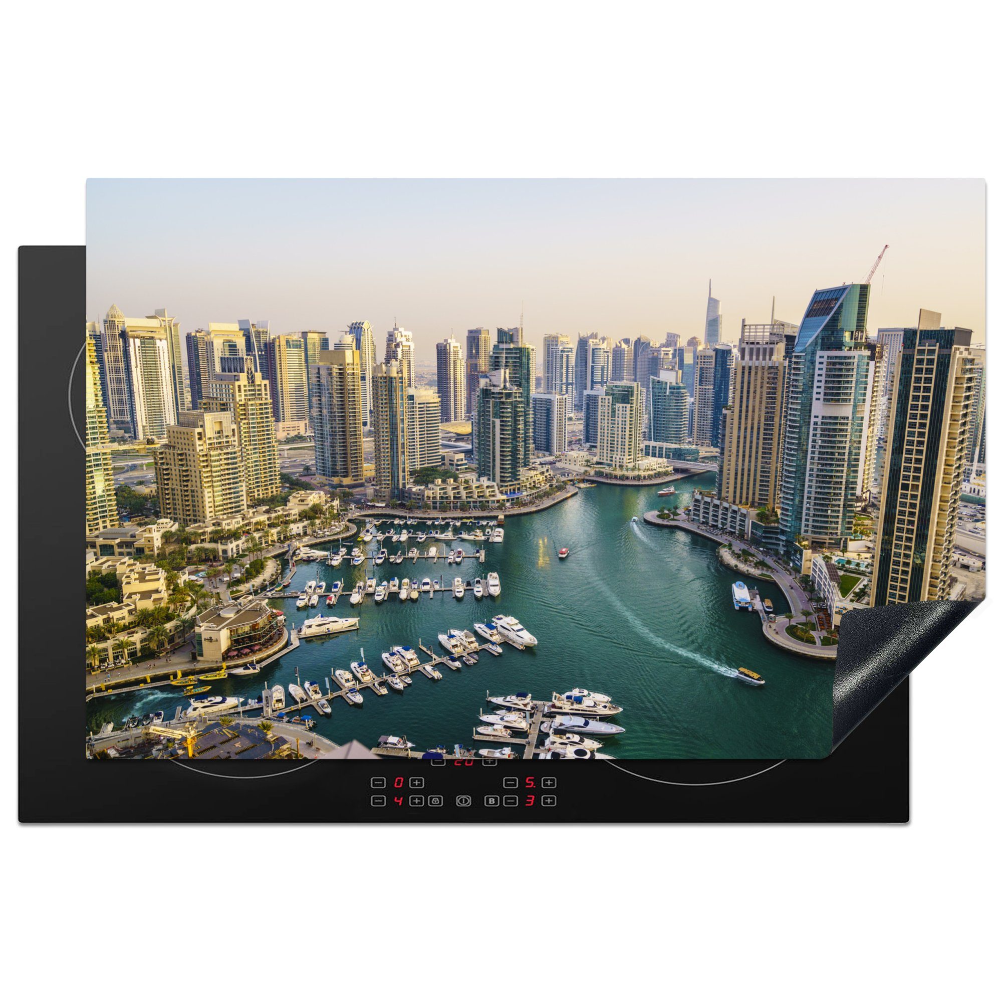 MuchoWow Herdblende-/Abdeckplatte Dubai Marina am (1 Induktionskochfeld Schutz küche, die 81x52 Ceranfeldabdeckung tlg), cm, für Vinyl, Morgen