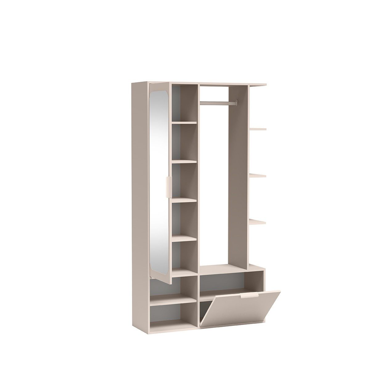 Masseno Garderobenschrank MORBIDO 100 x 189,4 cm Flurmöbel mit Spiegel und 2 Türen Kaschmir