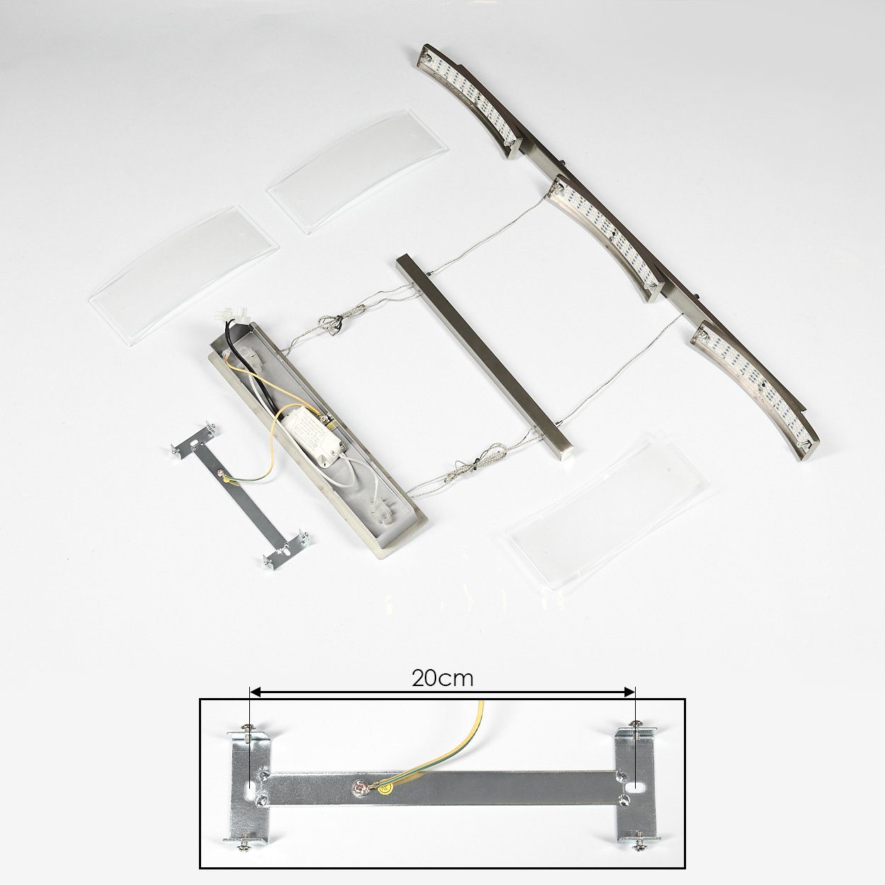 hofstein Pendelleuchte »Ovaro« dimmbare Deckenlampe, Metall, Nickel-matt, klarem Glasschirm, 2700 Kelvin, moderne Hängelampe mit Tastschalter, 3xLED 5 Watt, 1350 Lumen