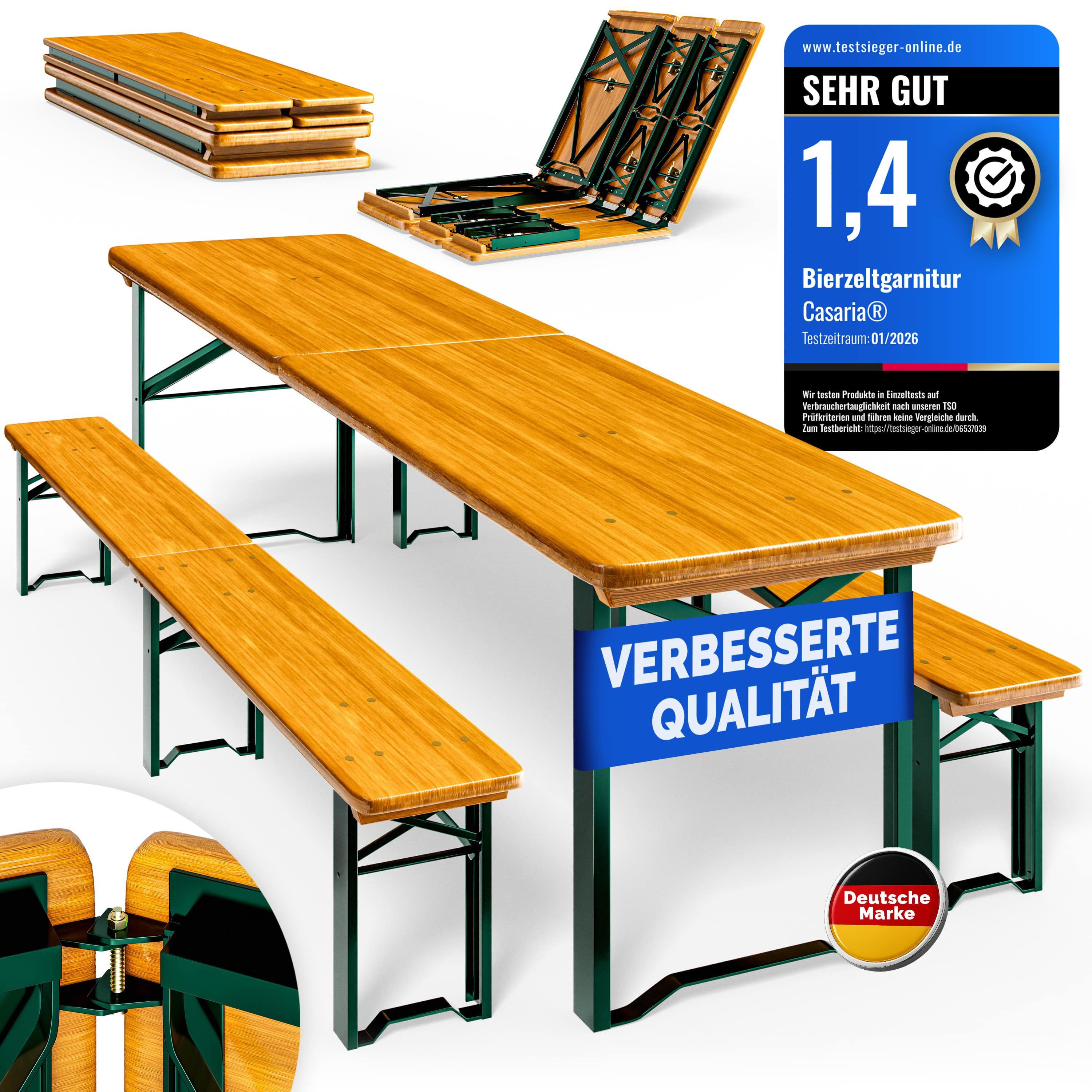 Casaria Bierzeltgarnitur, (3-tlg), 220cm Klappbar 10 Personen Bierbank Biertischgarnitur Festzeltgarnitur