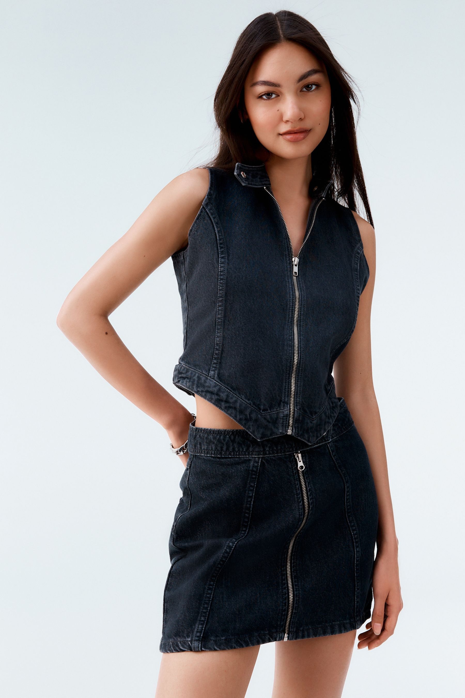 Next Jeansweste Ärmelloses Jeansoberteil mit durchgehendem RV (1-tlg) günstig online kaufen