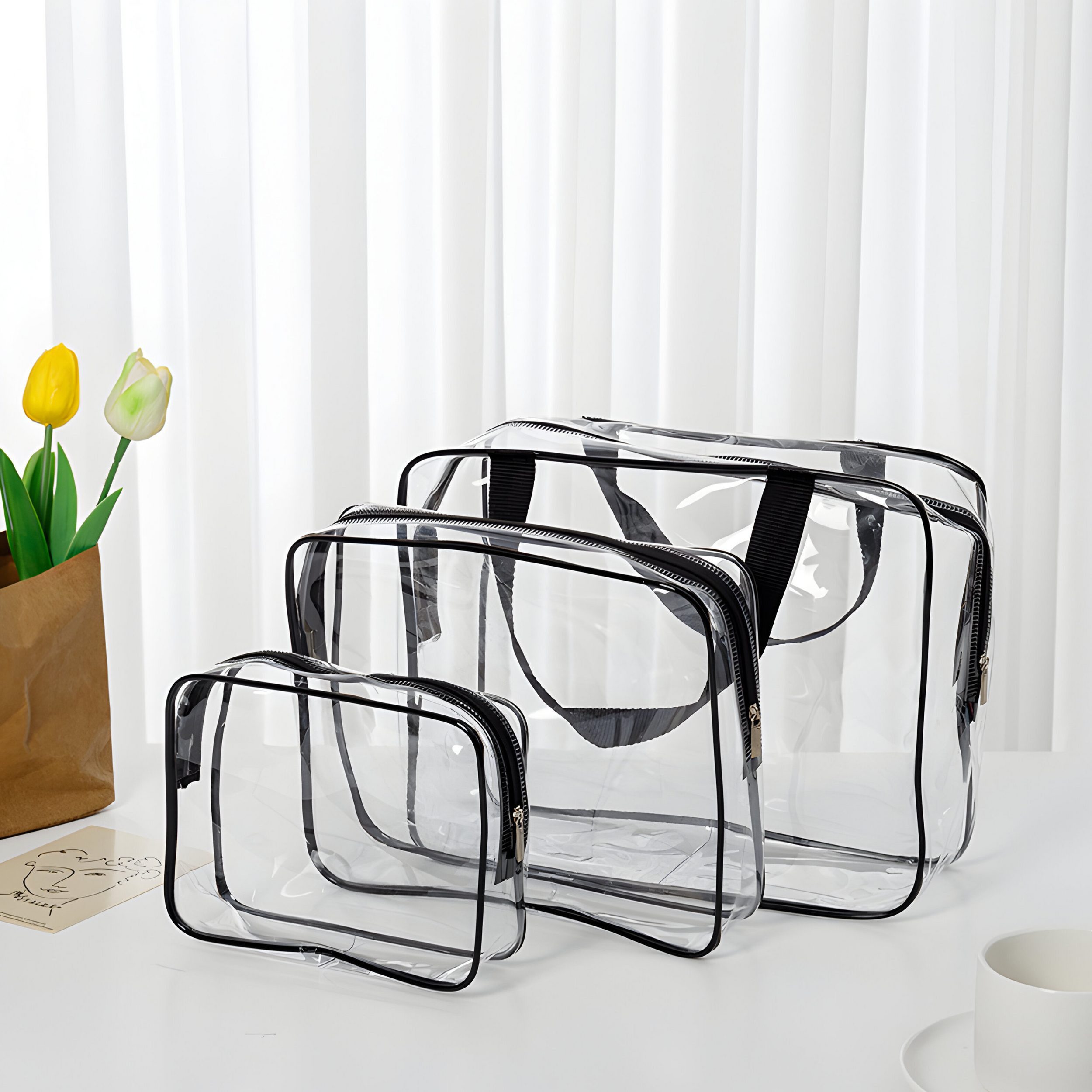 FELIXLEO Kulturbeutel Kulturbeutel Kosmetiktasche Wasserdichte Transparent Kulturtasche (3-tlg) – Bild 2 von 5