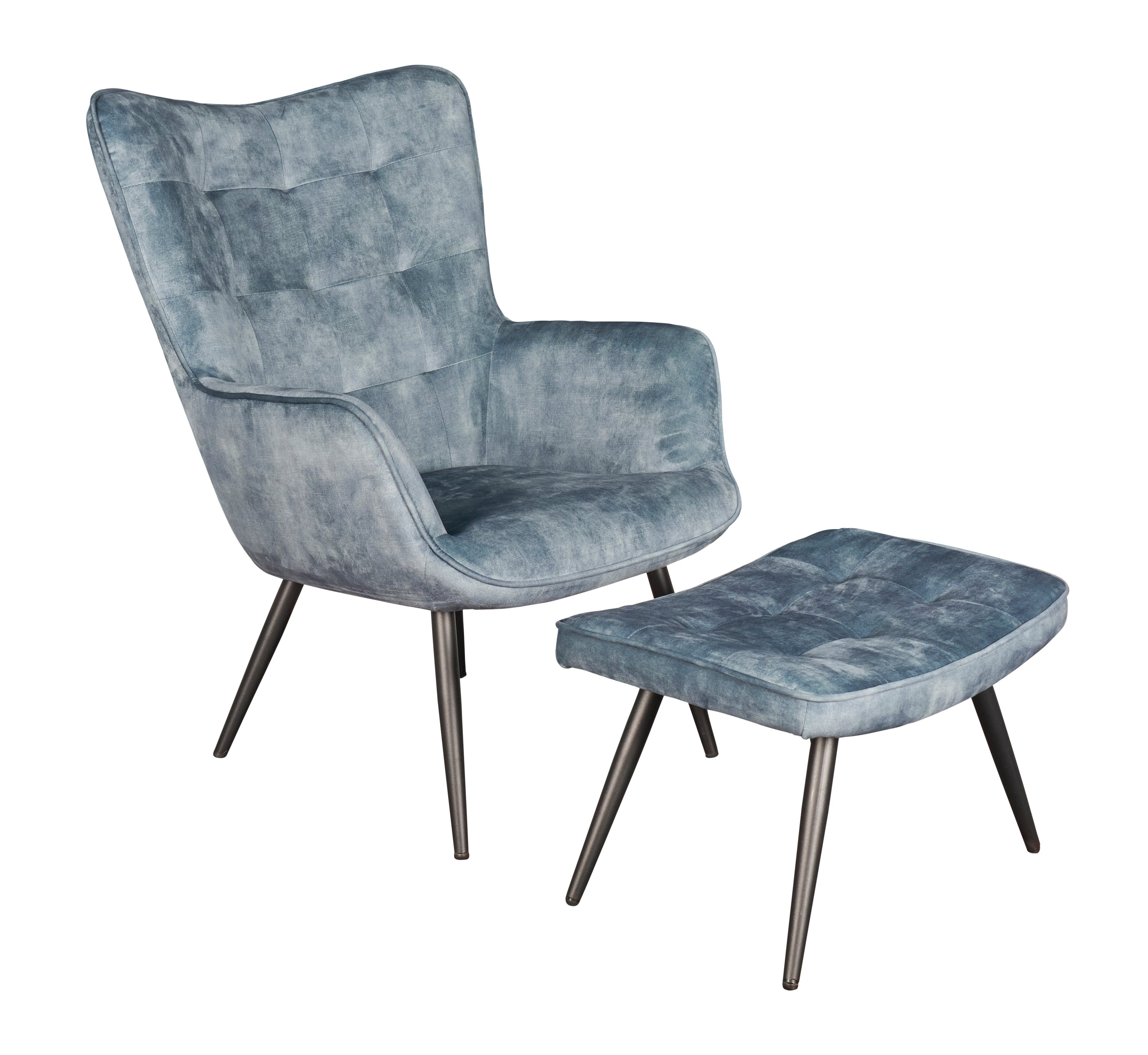 Karodesign, gepolstert, Hocker, Sessel (Sessel+ Hocker), mit ausgezeichneter Ohrensessel blau Hocker Ziersteppung Umbera Vintage Relaxsessel Samtbezug Hocker, LC Sitzkomfort im Relaxsessel Home Holzgestell, robustes Esszimmersessel mit inkl.