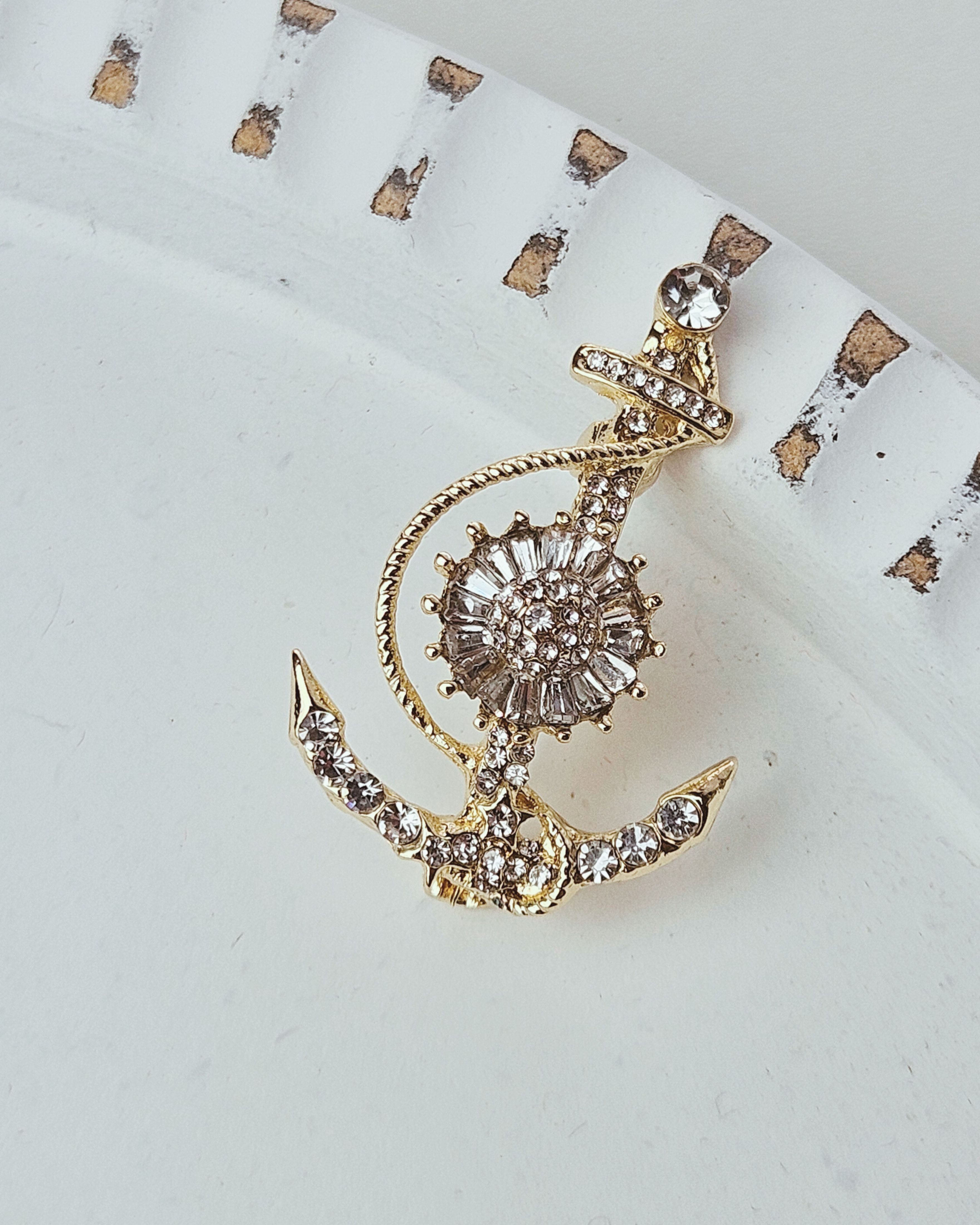 MayTree Brosche Brosche "Anker", goldenfarben, brilliant mit Strass (Stück, günstig online kaufen