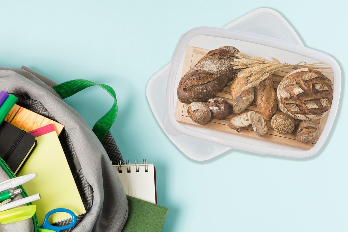 Kinder Kunststoff, und Verschiedene für Erwachsene, für Brotbox MuchoWow Mädchen und Brotdose, Lunchbox Brotsorten, Jungs (2-tlg), weiß