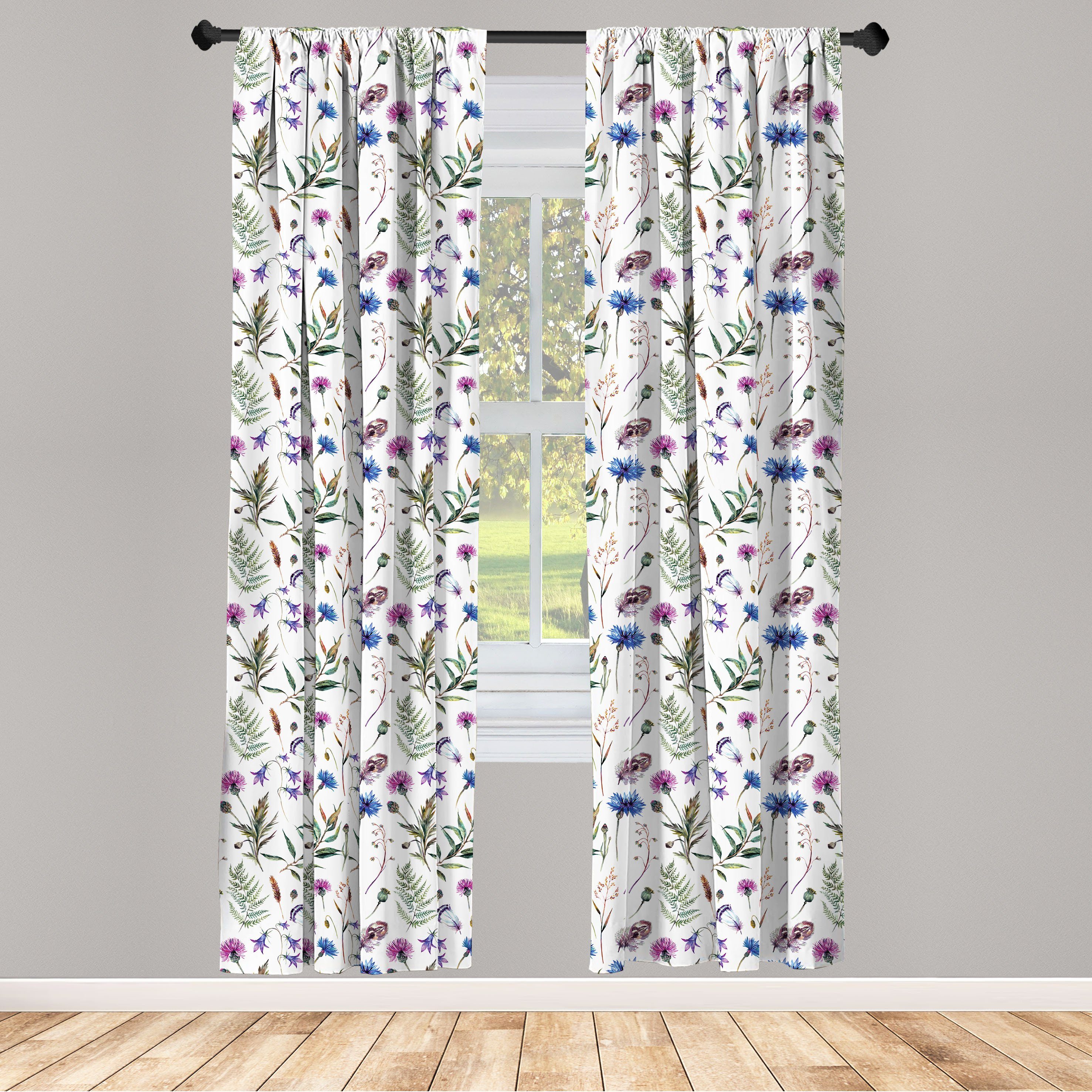 Gardine Vorhang für Wohnzimmer Schlafzimmer Dekor, Abakuhaus, Microfaser, Distel Sommerblumen