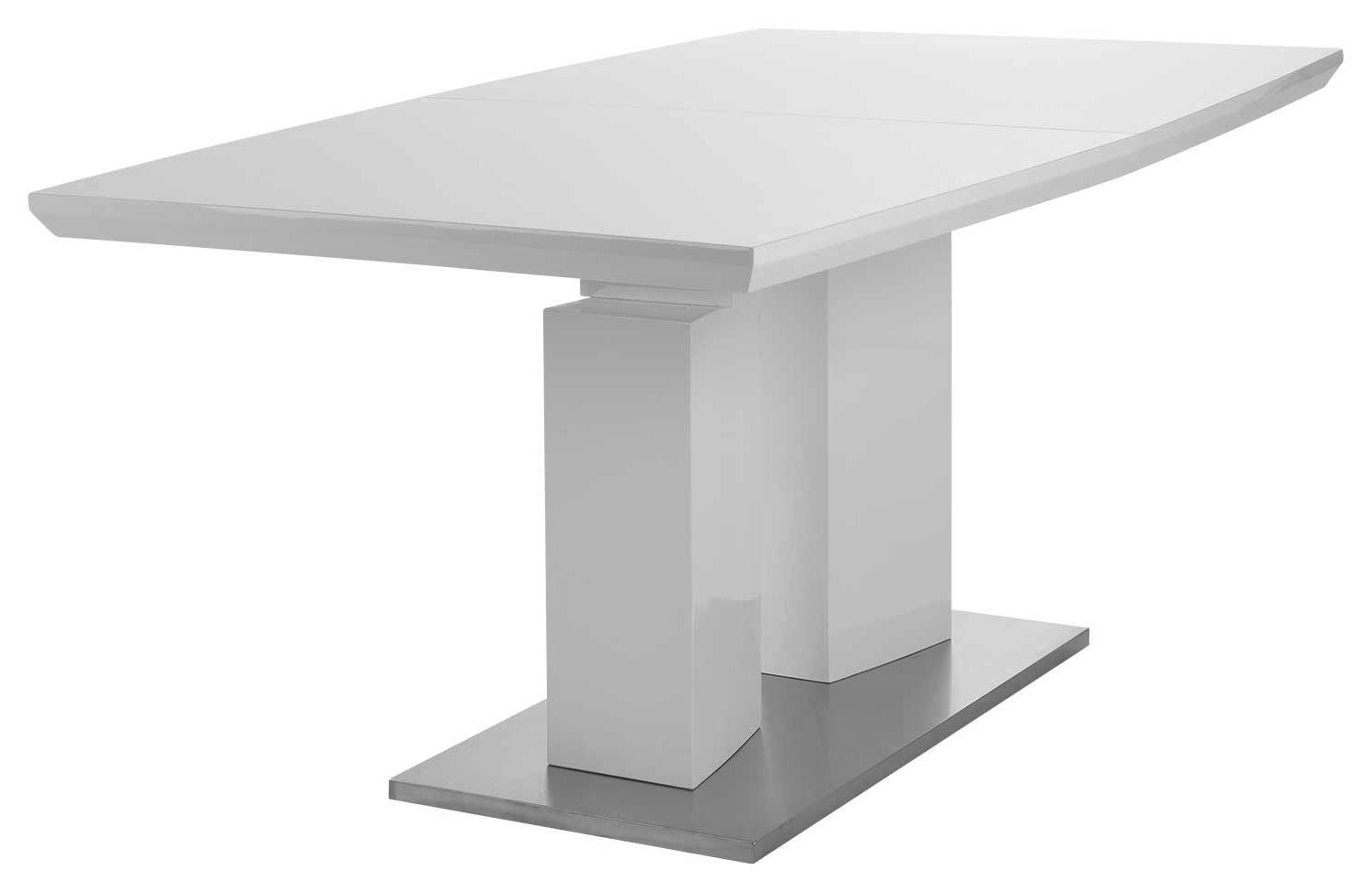 Home4You Esstisch, ausziehbar, 160 - 200 x 90 cm, Weiß Hochglanz, Bodenplatte aus Edelstahl