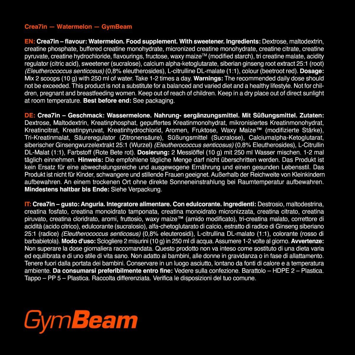 GymBeam Crea7in - Kreatin - 300 Gramm Pulver, 7 Formen von Kreatin in einem Produkt, Vegan