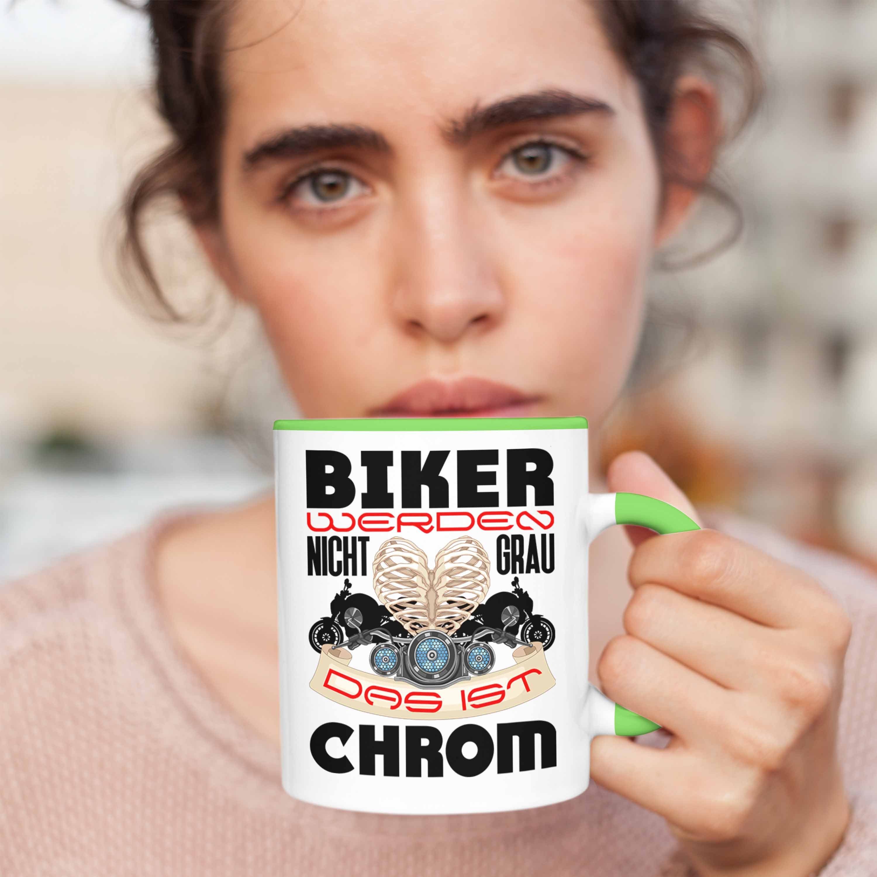 Tasse Nicht Grau Motorrad-Fahrer - Geschenk Trendation Grün Ist Trendation Spruch Werden Männer Geschenk Biker Tasse Das Chrom