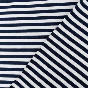 SCHÖNER LEBEN. Stoff French Terry Sommersweat Streifen offweiß dunkelblau 1,5m Breite, allergikergeeignet
