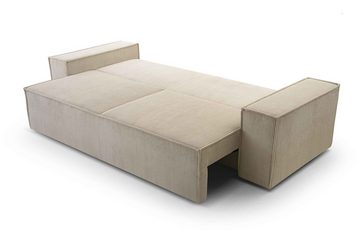 Furnix Schlafsofa MANGUSSI Polstersofa Couch mit Armlehnen und Bettkasten, Liegefläche 142x202 cm, Maße 202x92x94,5 cm, moderner Cord-Stoff