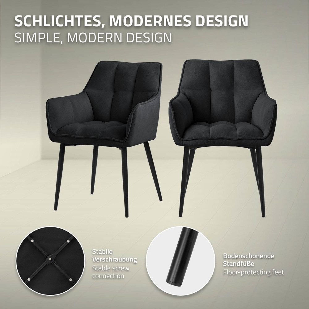 ML-DESIGN Polsterstuhl Esszimmerstuhl mit dickem gepolsterter Sitz Rücken- und Armlehnen (4 St), Wohnzimmerstuhl aus Frotteestoff Schwarz Loungesessel Küchenstu – Bild 3 von 5