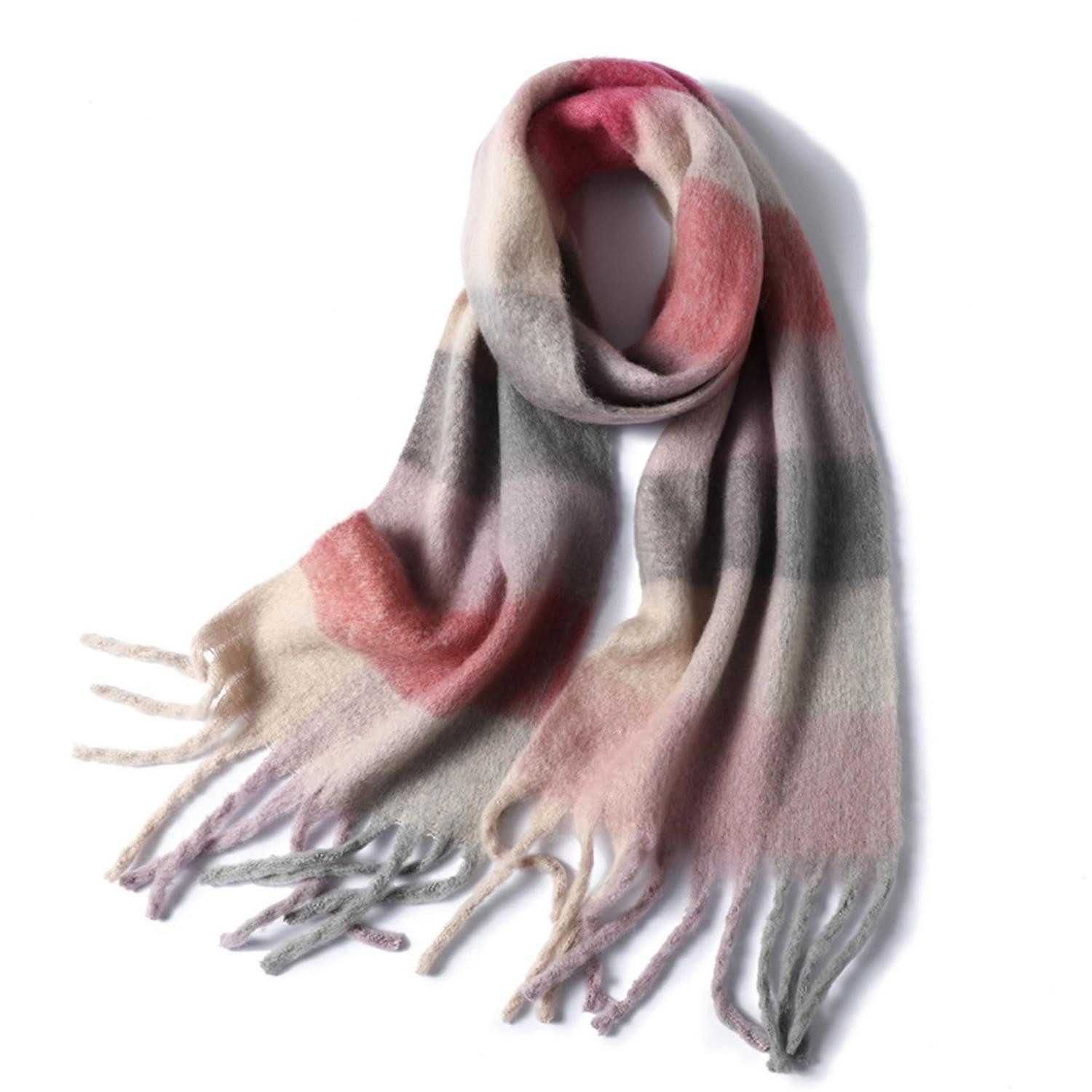 LuxusKollektion XXL-Schal Schal Damen XXL Karo Grau Rosa Warm Strick