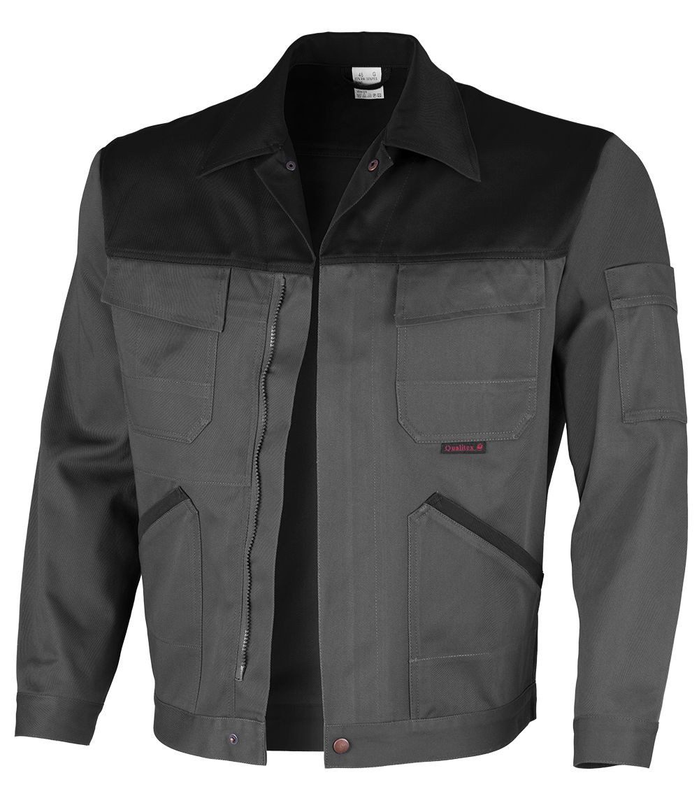 Qualitex Workwear Arbeitsjacke stylische Werkstattjacke - faserverstätkt - xtra strapazierfähig (1-St) Bundjacke MG 300 g mit 6 Tasche - Blickdicht - Pflegeleicht - Waschbar