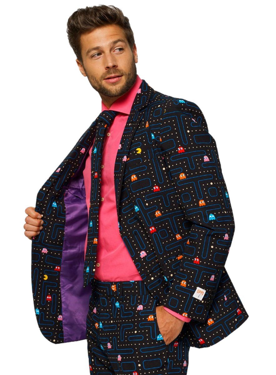 Opposuits Partyanzug Pac Man Anzug - Karneval Faschingskostüm Herren, Stylischer Videospiel Anzug für coole 80er Jahre Nerds