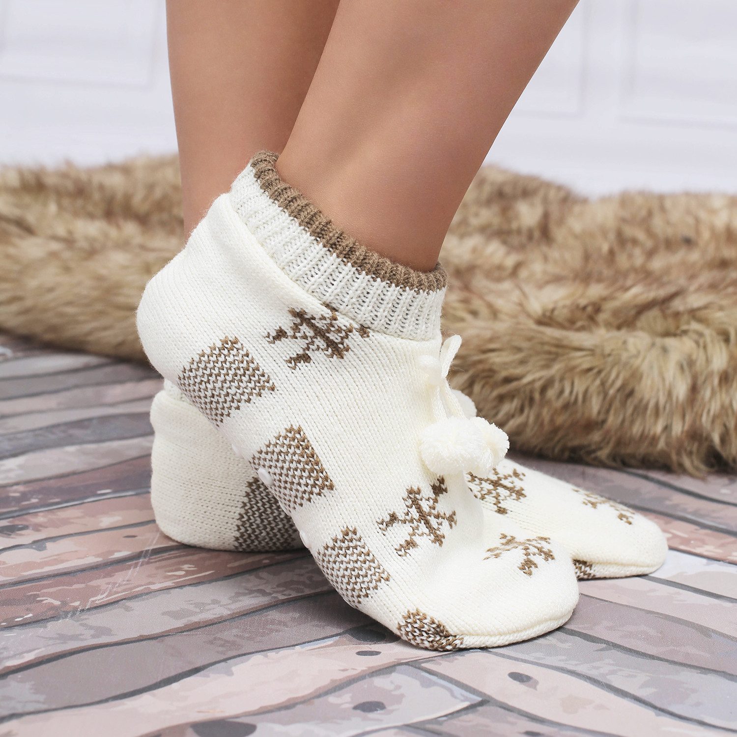 celodoro Haussocken Damen Norweger Strick Hüttensocken mit ABS-Sohle (1 Paar) – Bild 4 von 4