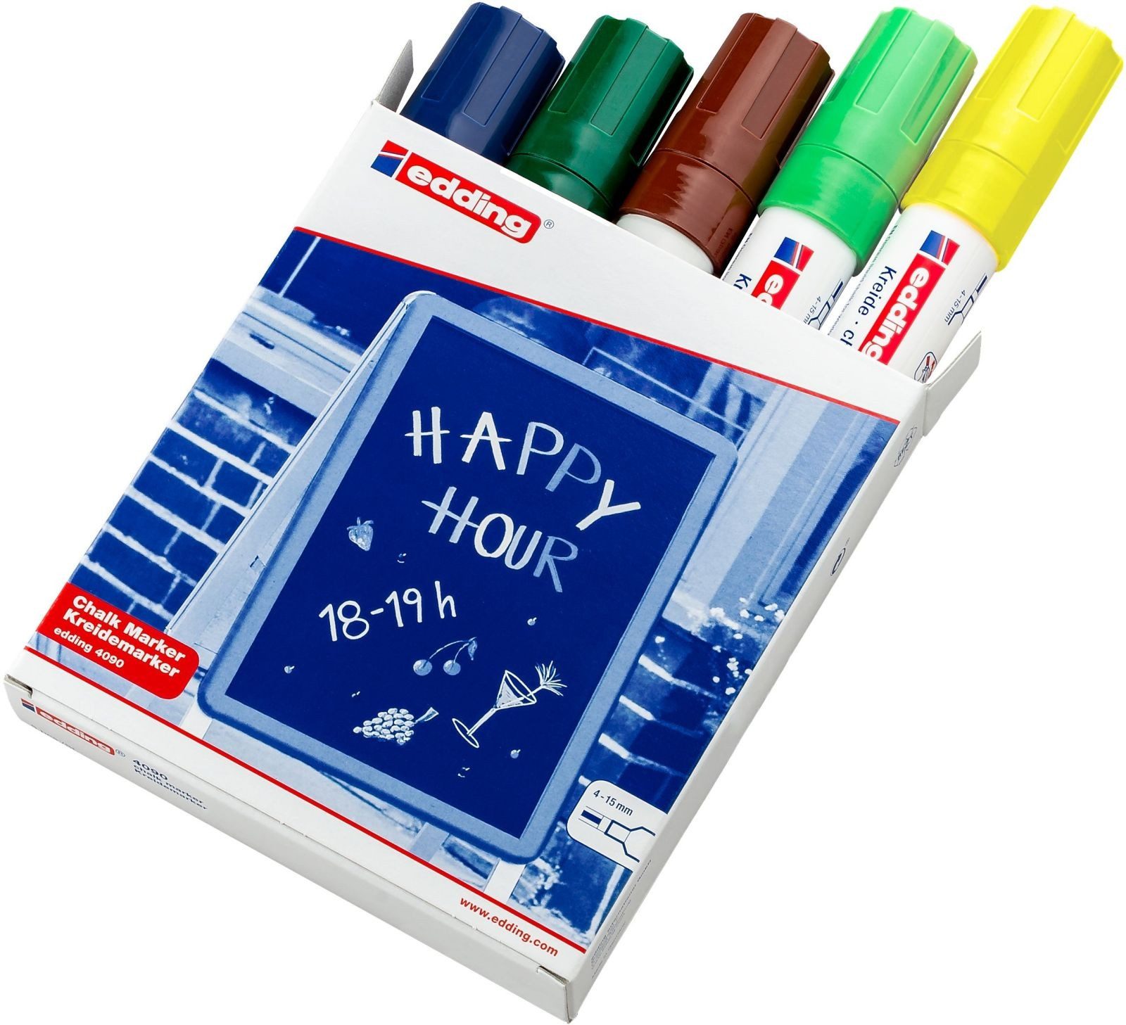 Filzstift Kreidemarker edding 4090 4-15mm blau, grün, braun, hellgrün, neonorang