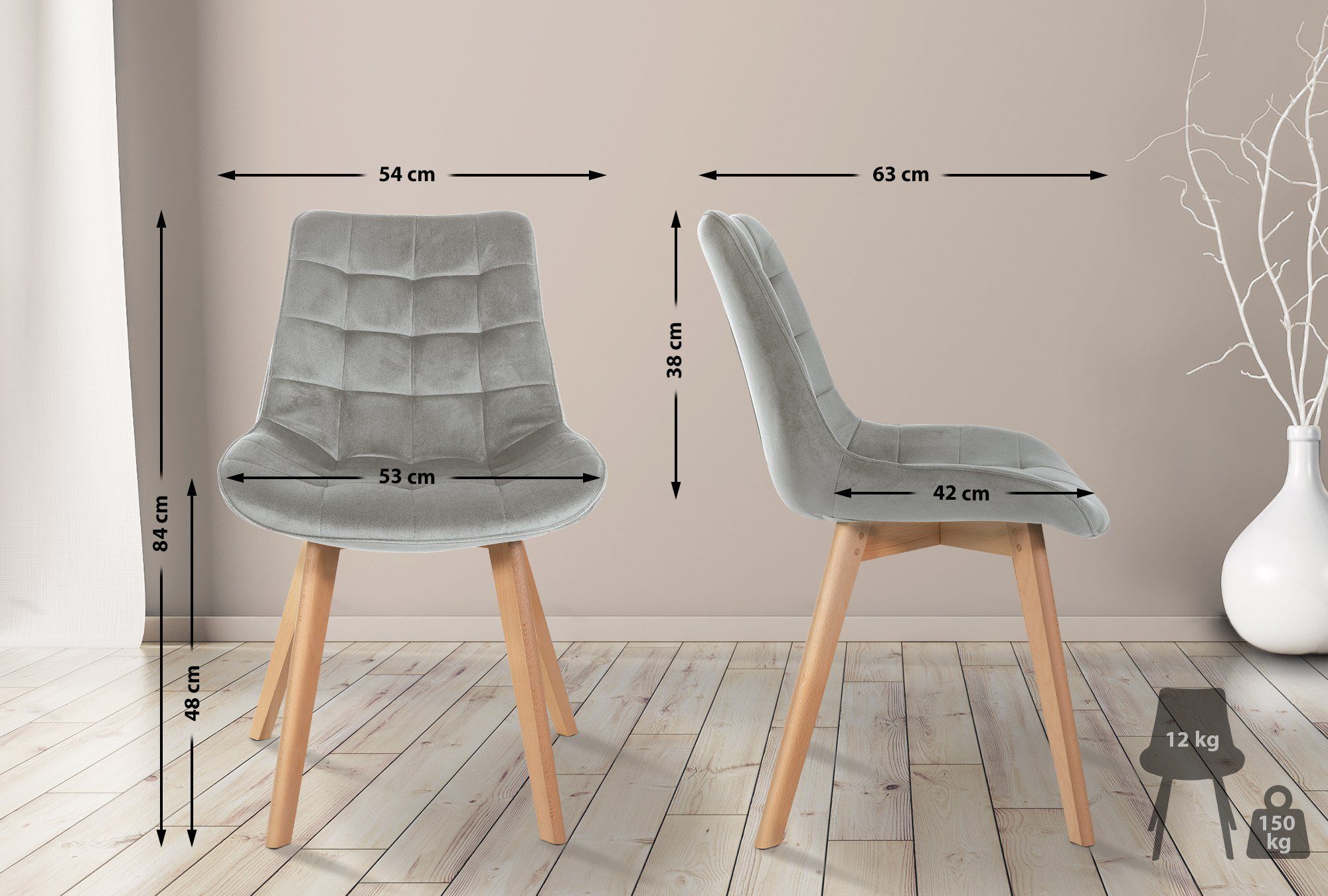 CLP Esszimmerstuhl Brook, Vierfußgestell aus Holz mit Samtbezug günstig online kaufen