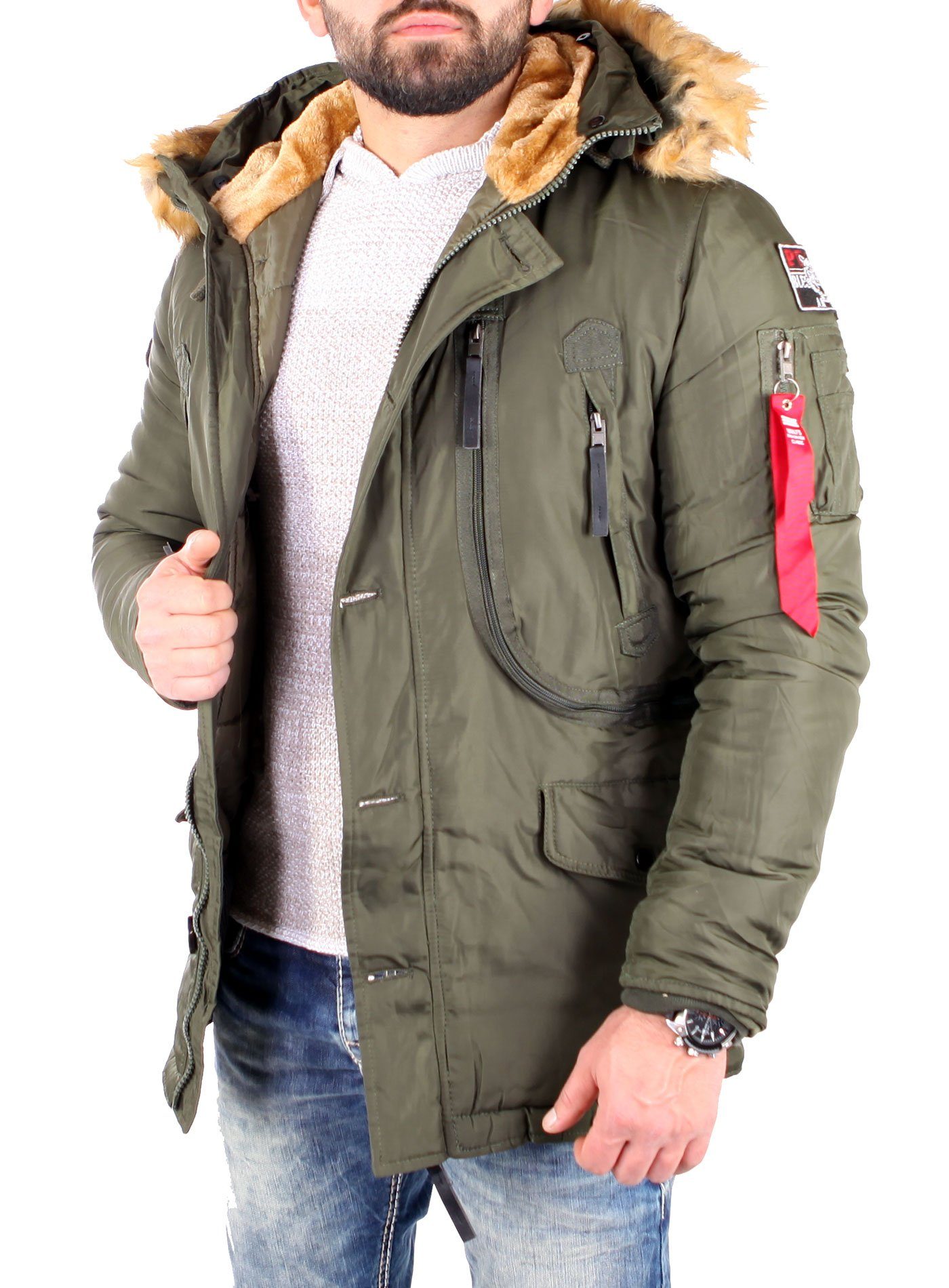 Reslad Winterjacke Reslad Winter-Jacke Herren-Parka Kapuzen Kunstfell-Krage günstig online kaufen