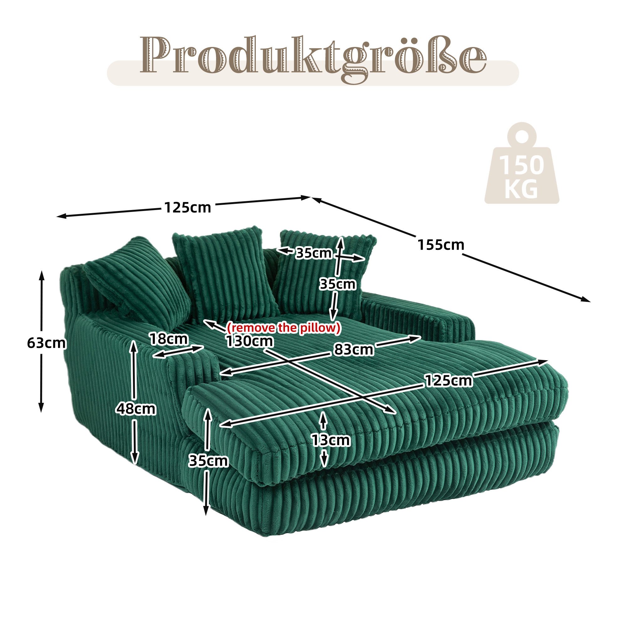 Celya Sofa Cord-Schlafsofa mit 3 Kissen,Bequemes Einzelsitz-Bodensofa,Loung günstig online kaufen