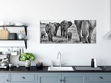 Pixxprint Glasbild große wandernde Elefantenhorde, große wandernde Elefantenhorde (1 St), Glasbild aus Echtglas, inkl. Aufhängungen und Abstandshalter