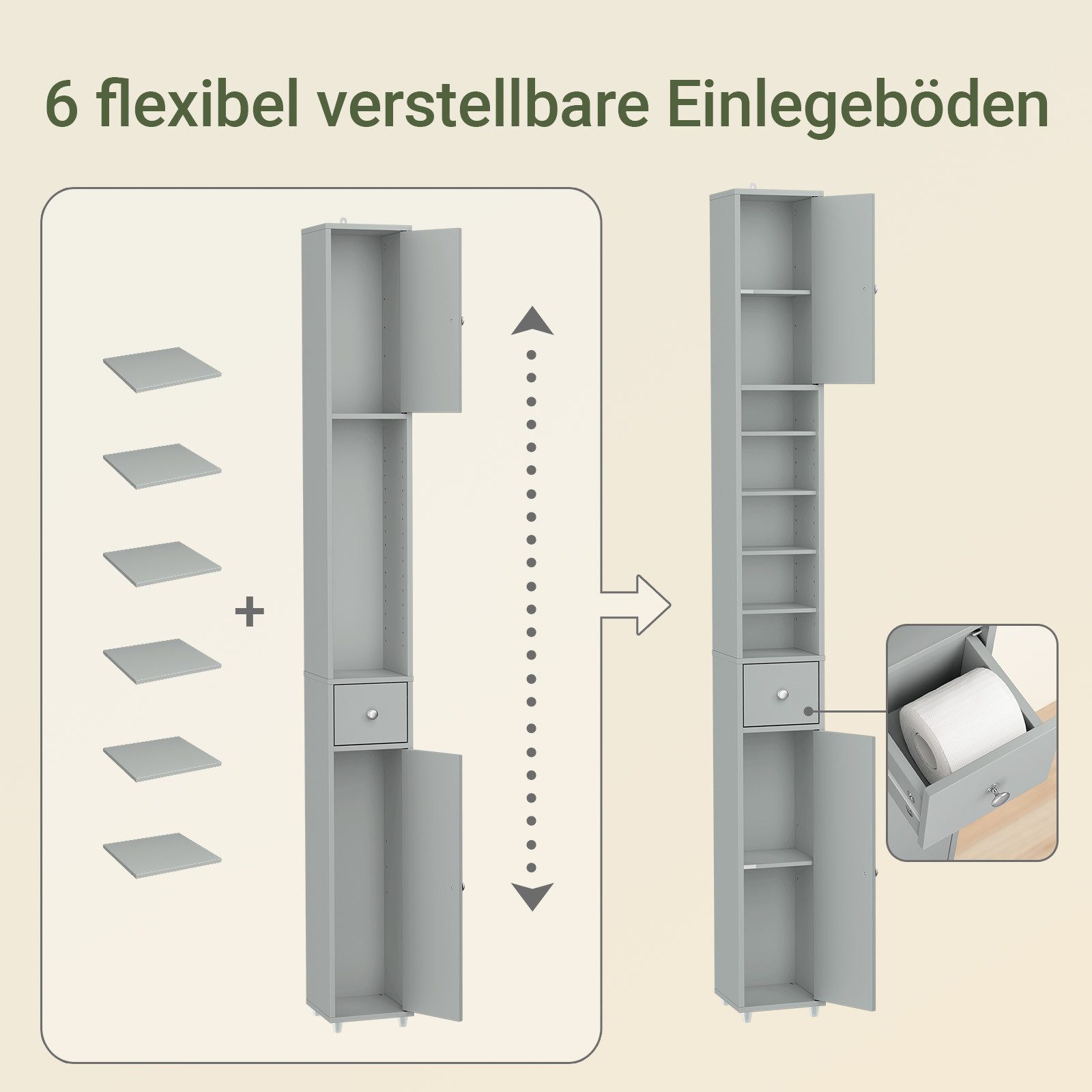 SoBuy Hochschrank BZR34, Badschrank schmal 20 cm, Badezimmerschrank, Hochschrank bad Badkommode, extra Stauraum für kleine Bäder, schlankes Design – Bild 4 von 5