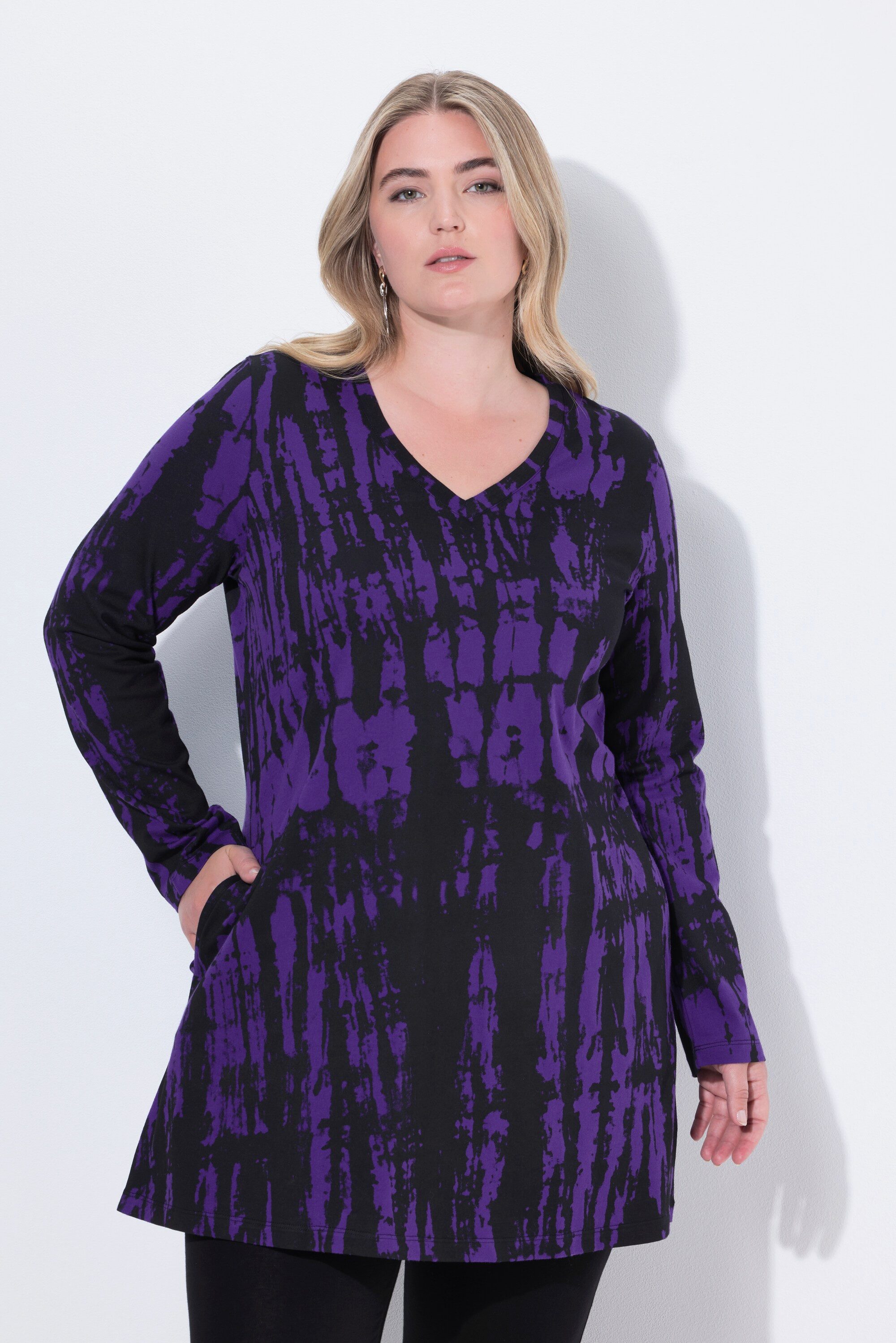 Longshirt Longshirt Farbverlauf A-Linie V-Ausschnitt Langarm