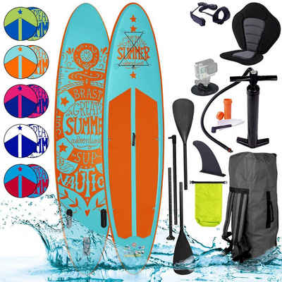 BRAST SUP-Board Summer Aufblasbares Stand up Paddle Set - 320x81x15cm, 5 Jahre Garantie inkl. Sonderzubehör, (2in1 Paddel Kajak-Sitz Action-Cam-Halterung), Fußschlaufe Paddel Pumpe Rucksack