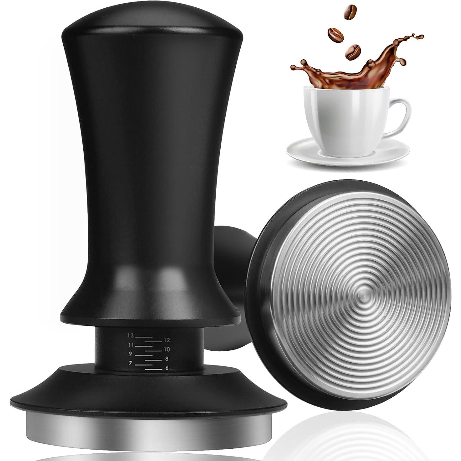 MOPUEA Tamper Kaffee Verdichter 58mm aus Edelstahl schwarz, Ergonomischer Griff für Komfort,58*99mm