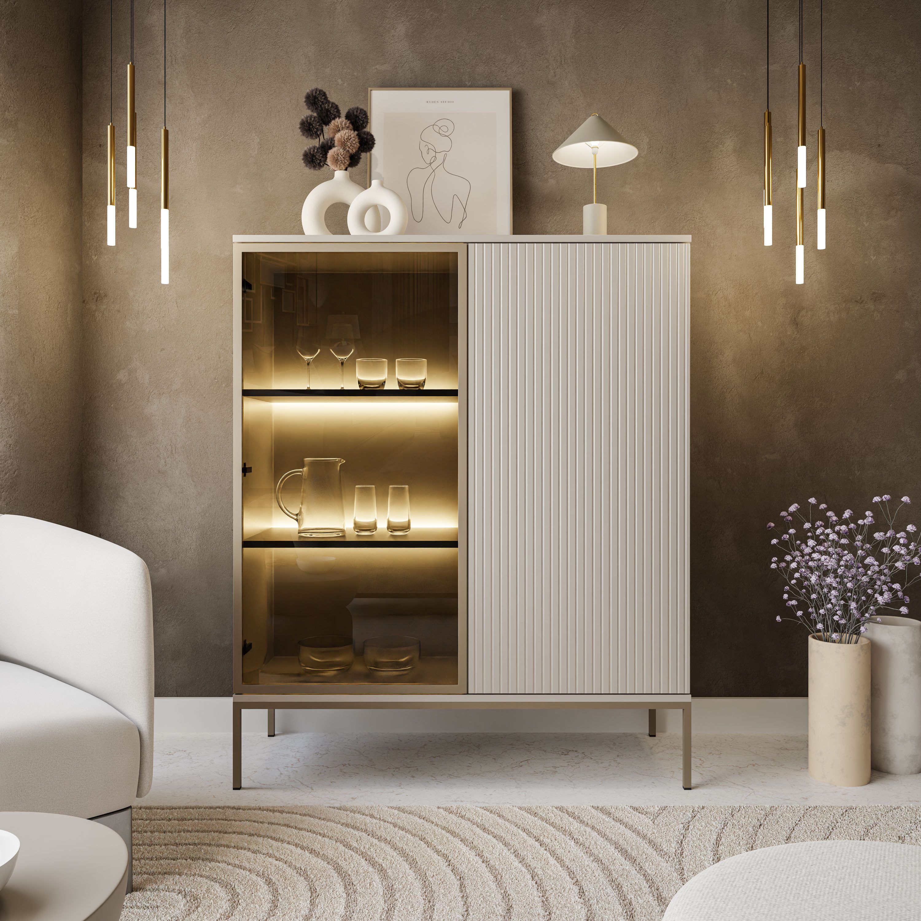 Lookway Vitrine ECLIPSE WT104 in Kaschmir mit LED Beleuchtung in Kaschmir günstig online kaufen