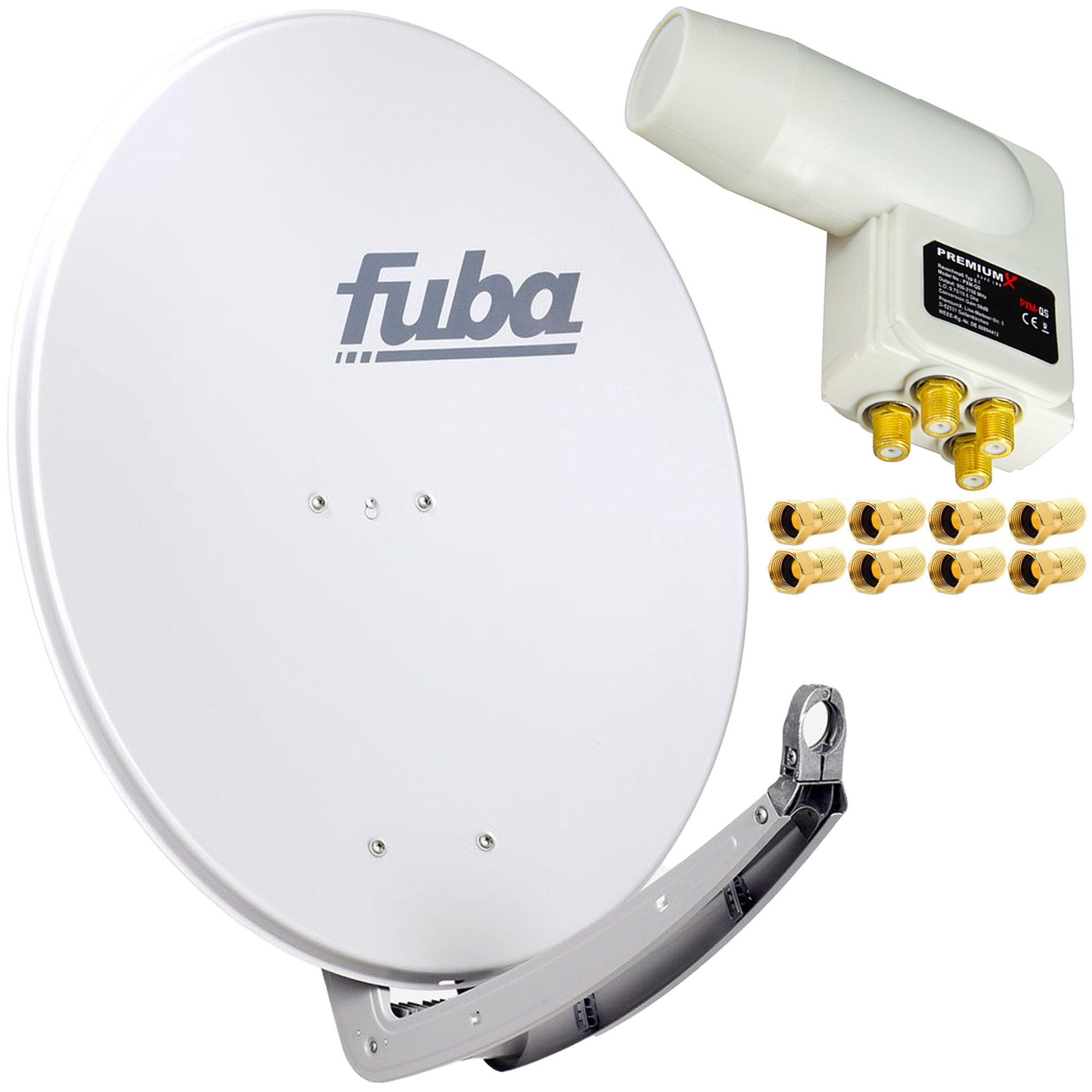 Fuba DAA 780 G 74x84cm Sat Schüssel Alu Grau LNB Quad 8x F-Stecker SAT-Antenne
