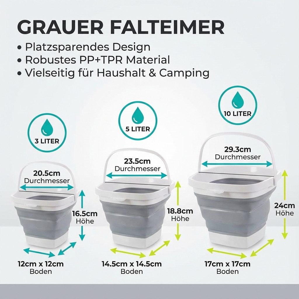 König Design Falteimer Putzeimer Wassereimer Camping Campingeimer Angeleimer, Ausgießer, Aufhängeöse, Tragehenkel, Falteimer Haus & Camping