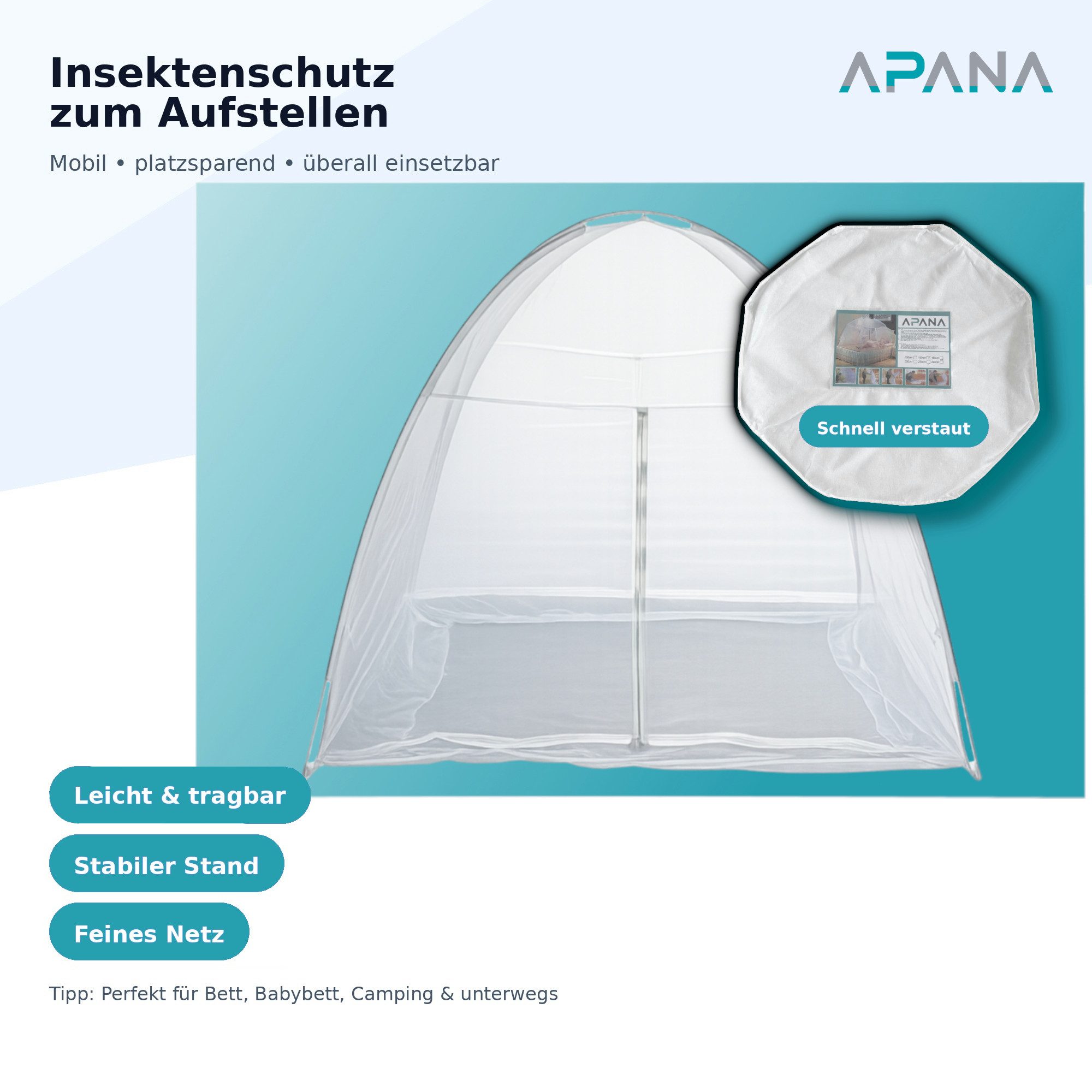 APANA Fliegengitter-Gewebe Mobiler Insektenschutz Moskitonetz Mückennetz Fliegengitter Netz, Größe (Breite x Höhe):150 x 200 x 150 cm