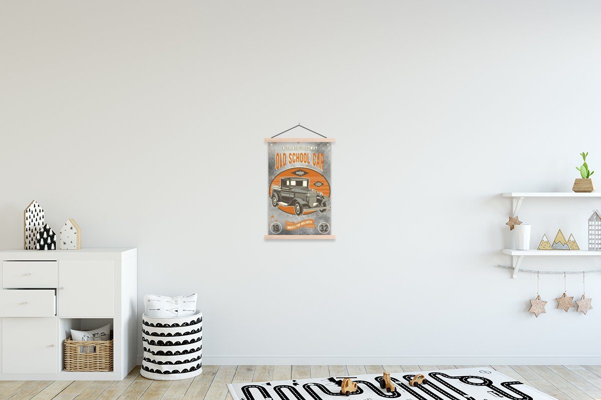 St), für Wohnzimmer, Textilposter (1 Auto Zeichnung, - Poster Mancave - Magnetisch Bilderleiste, MuchoWow Posterleiste, - Retro
