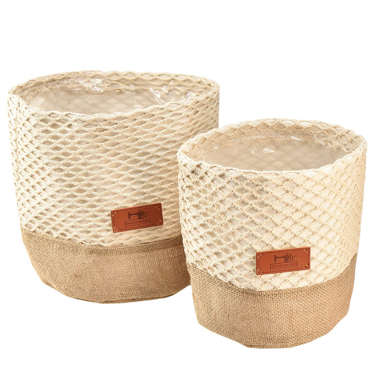 Viana Dekokorb Handmade Stoffkörbchen Creme Utensilo Übertopf Ø16cm Ø19cm Set
