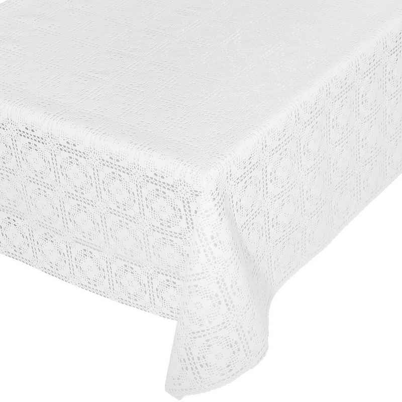 ANRO Tischdecke Tischdecke Lace Vinyl Häkelspitze Blumen Weiß Robust Wasserabweisend, Geprägt, Relief, Lace Vinyl