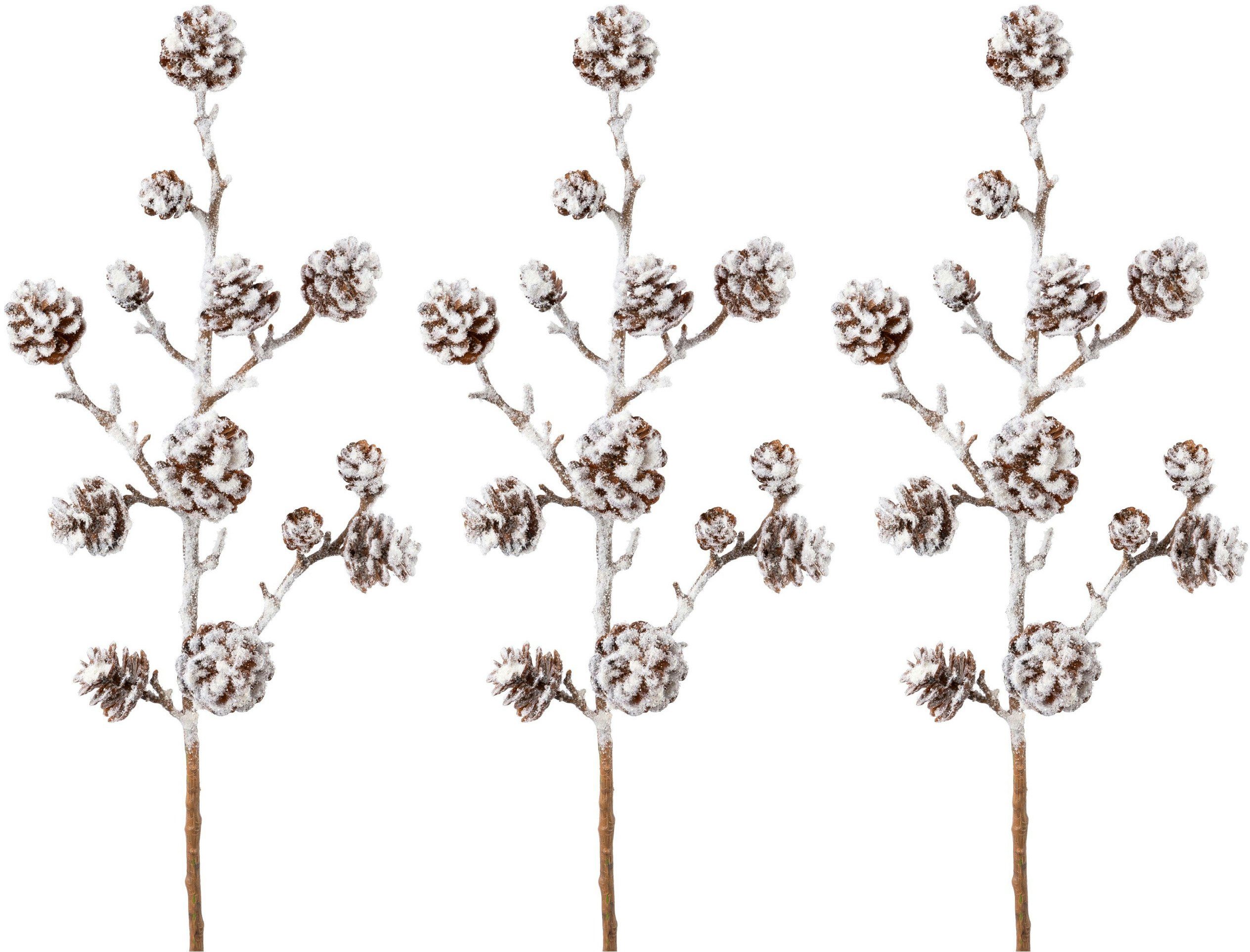 Winterliche Kunstpflanze Weihnachtsdeko Zapfen, Creativ green, Höhe 58 cm,  Zweig mit künstlichem Schnee bedeckt, 3er-Set
