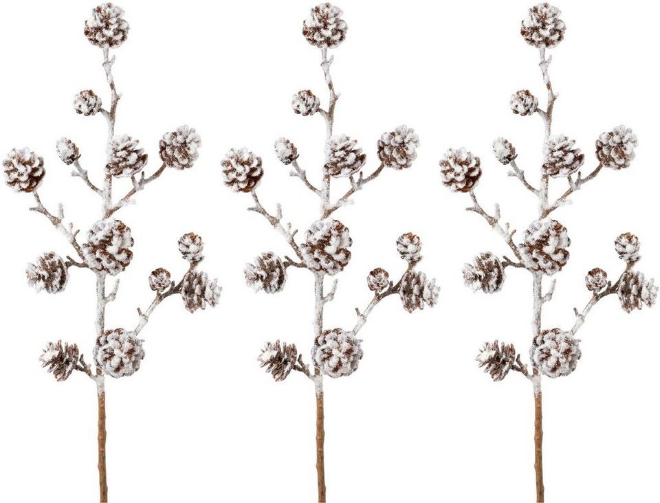 Winterliche Kunstpflanze Weihnachtsdeko Zapfen, Creativ green, Höhe 58 cm,  Zweig mit künstlichem Schnee bedeckt, 3er-Set