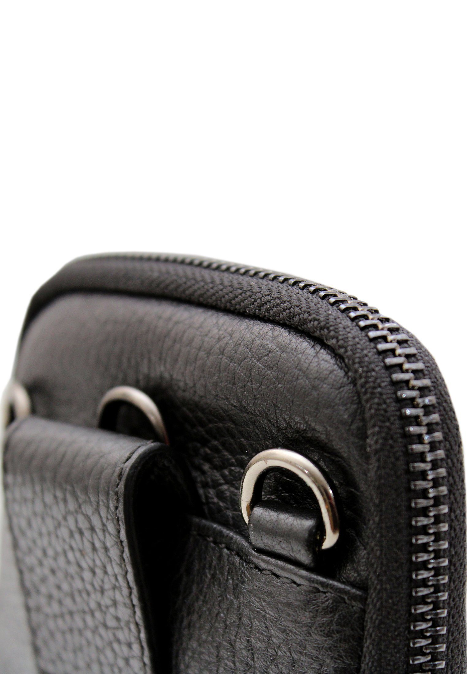 Smartphonetasche Umhängegurt schwarz, Büffel NOVARA mit längenverstellbarem Pouch Braun Phone
