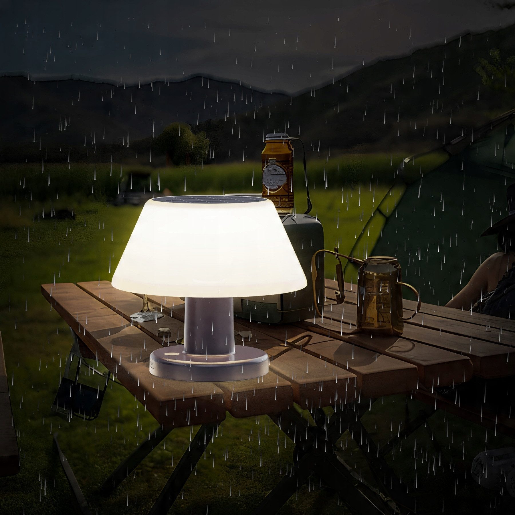 PRIISF LED Außen-Tischleuchte Solarleuchte LED Tischlampe IP54 Tischleuchte USB Aufladbar Akku Lampe, Aussen Solartischlampen 2in1 Mobile Kabellos Akku Aufladbar Dekolicht, Solarlampe Solarlaterne mit Lichtsensor Wasserdicht USB-Ladefunktion, Außen Schreibtischlampe für Garten Camping Tisch Hotel Restaurant