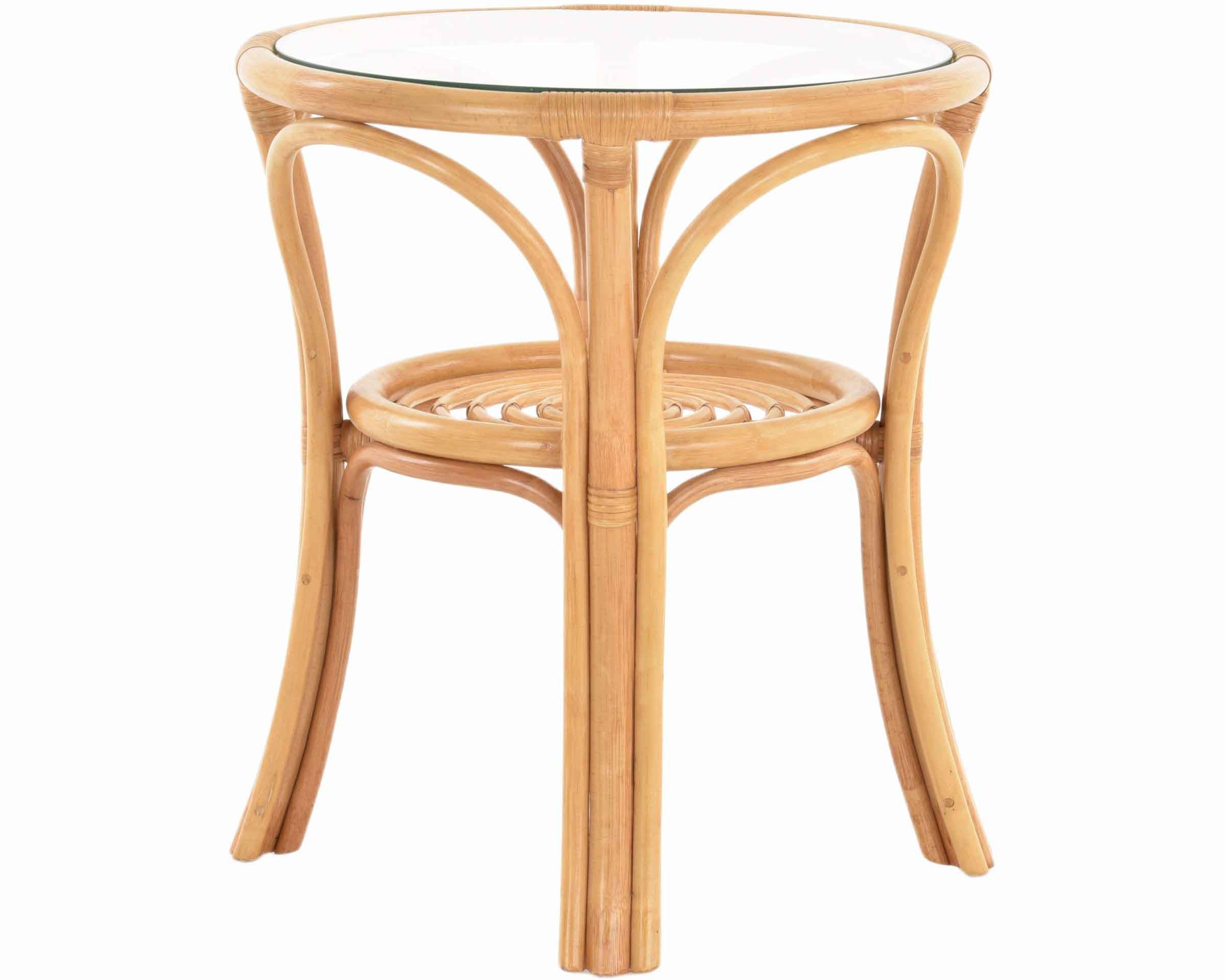 Krines Home Beistelltisch Rattantisch klein Ø 56 cm mit Glasplatte Beistelltisch Kaffeetisch, Wohnzimmertisch rund