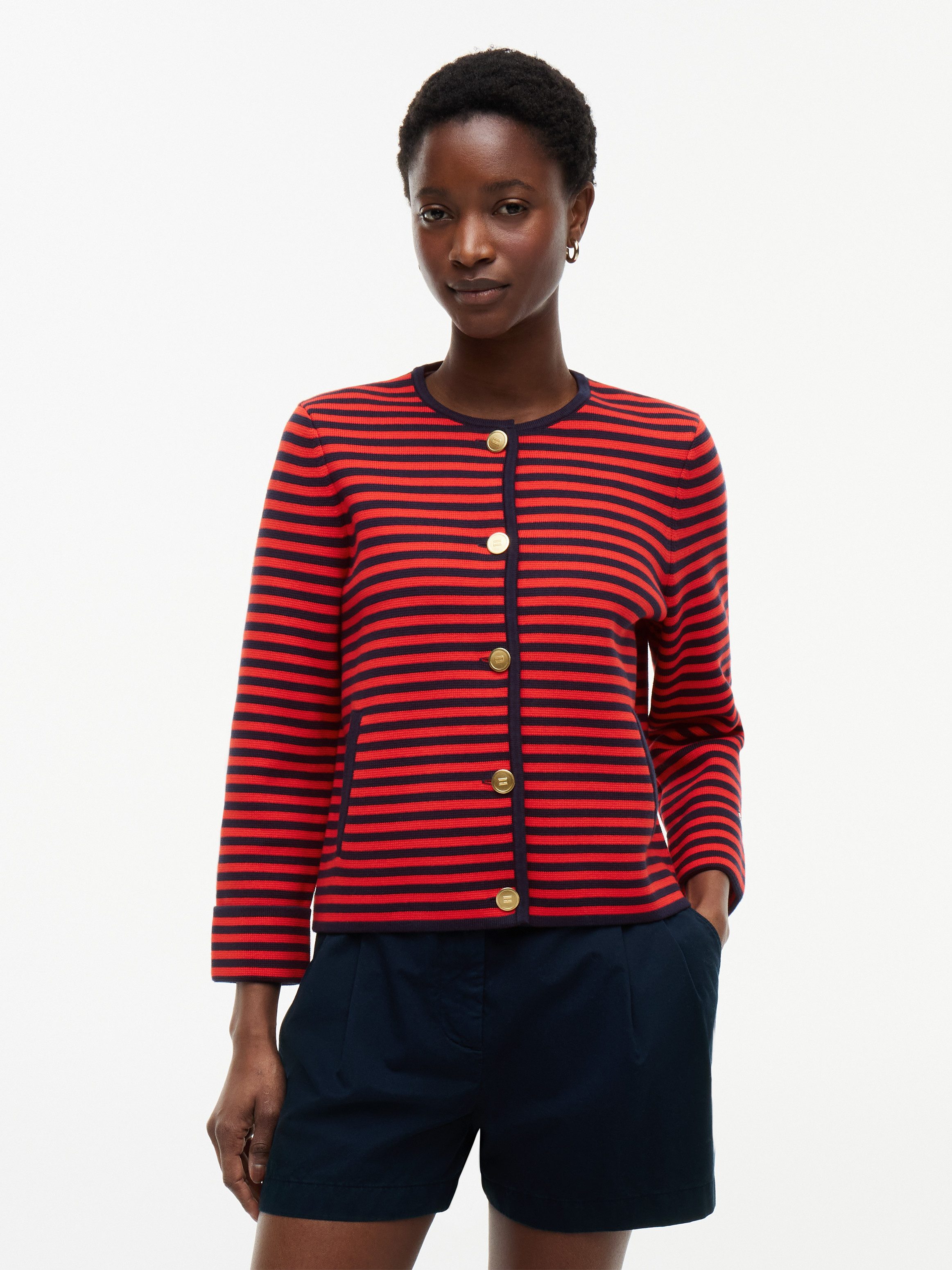 Tommy Hilfiger Strickjacke GOLD BUTTON LS CARDI Baumwolle, goldfarbene Knöpfe