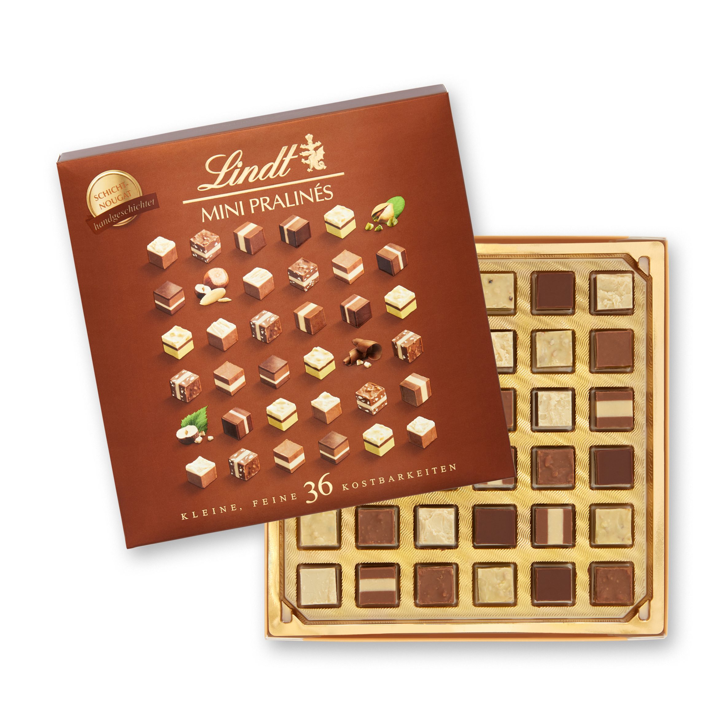 LINDT Schokolade 165g Mini Pralinés Nougat Schachtel Pralinen Geschenkbox Mix
