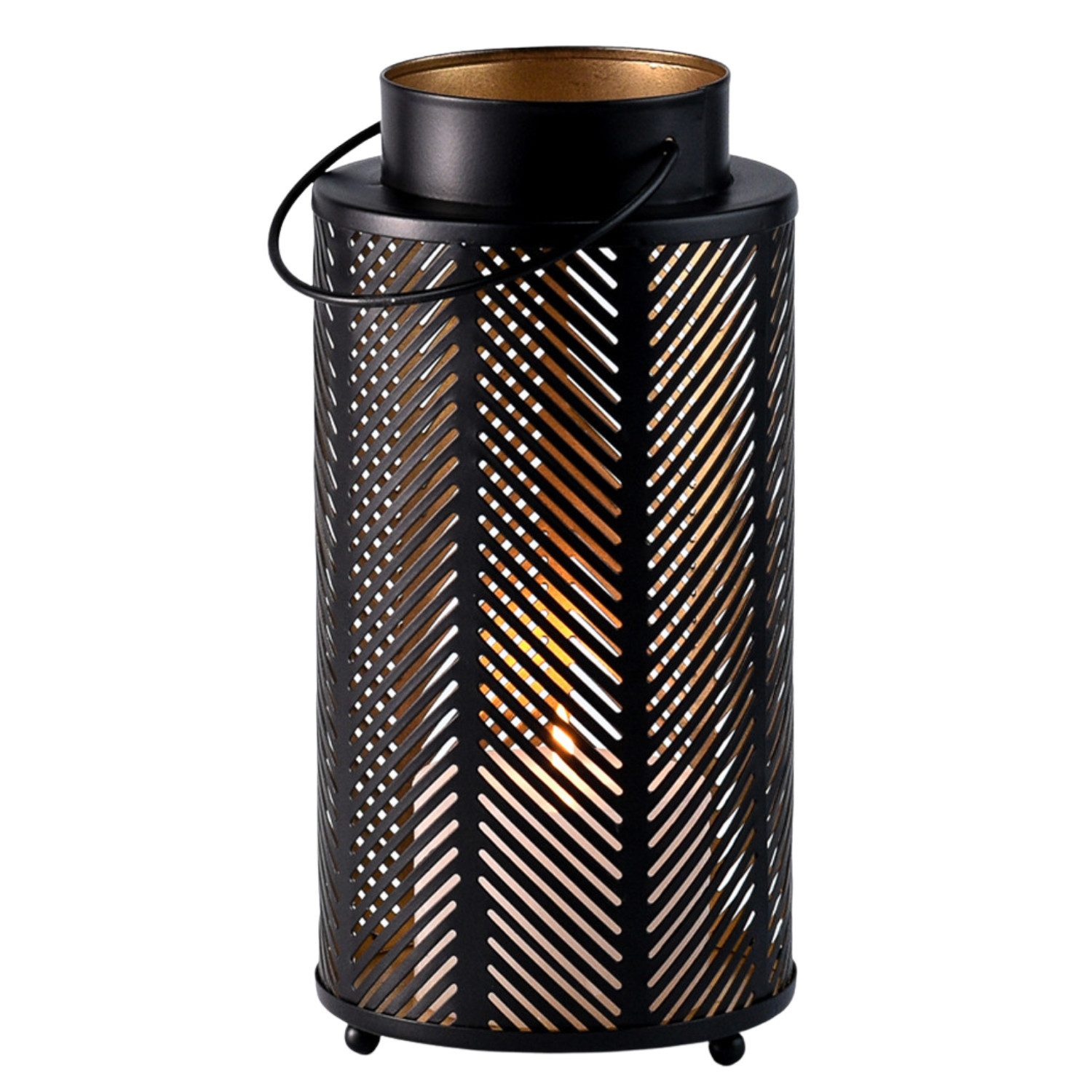 Marrakesch Orient & Mediterran Interior Kerzenlaterne Modernes Gartenwindlicht Arvid handgemacht aus Metall in Schwarz 25 cm (1 St), aus traditioneller handarbeit